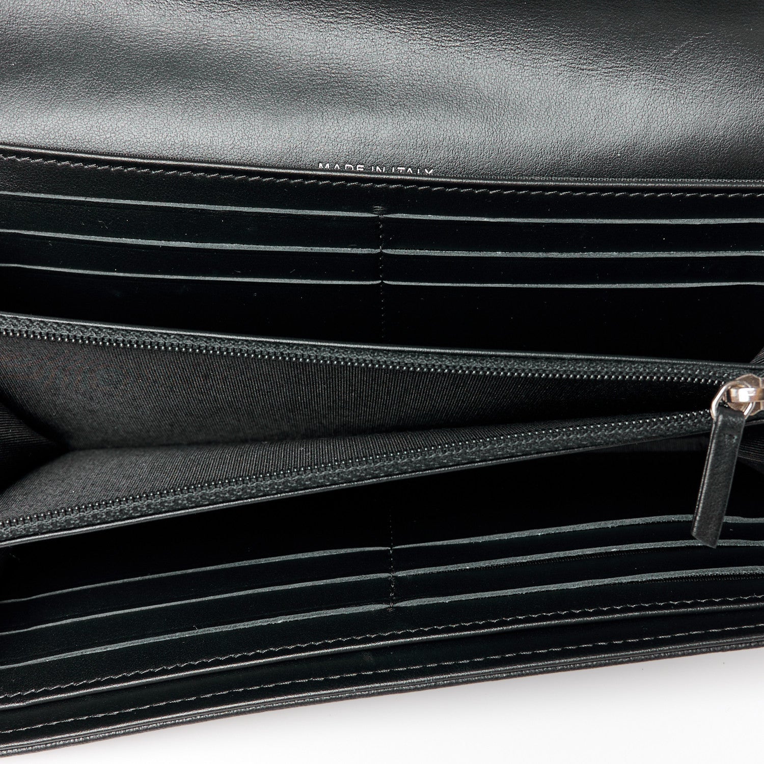 Lambskin Embossed Camellia Large Gusset Flap Wallet Black
