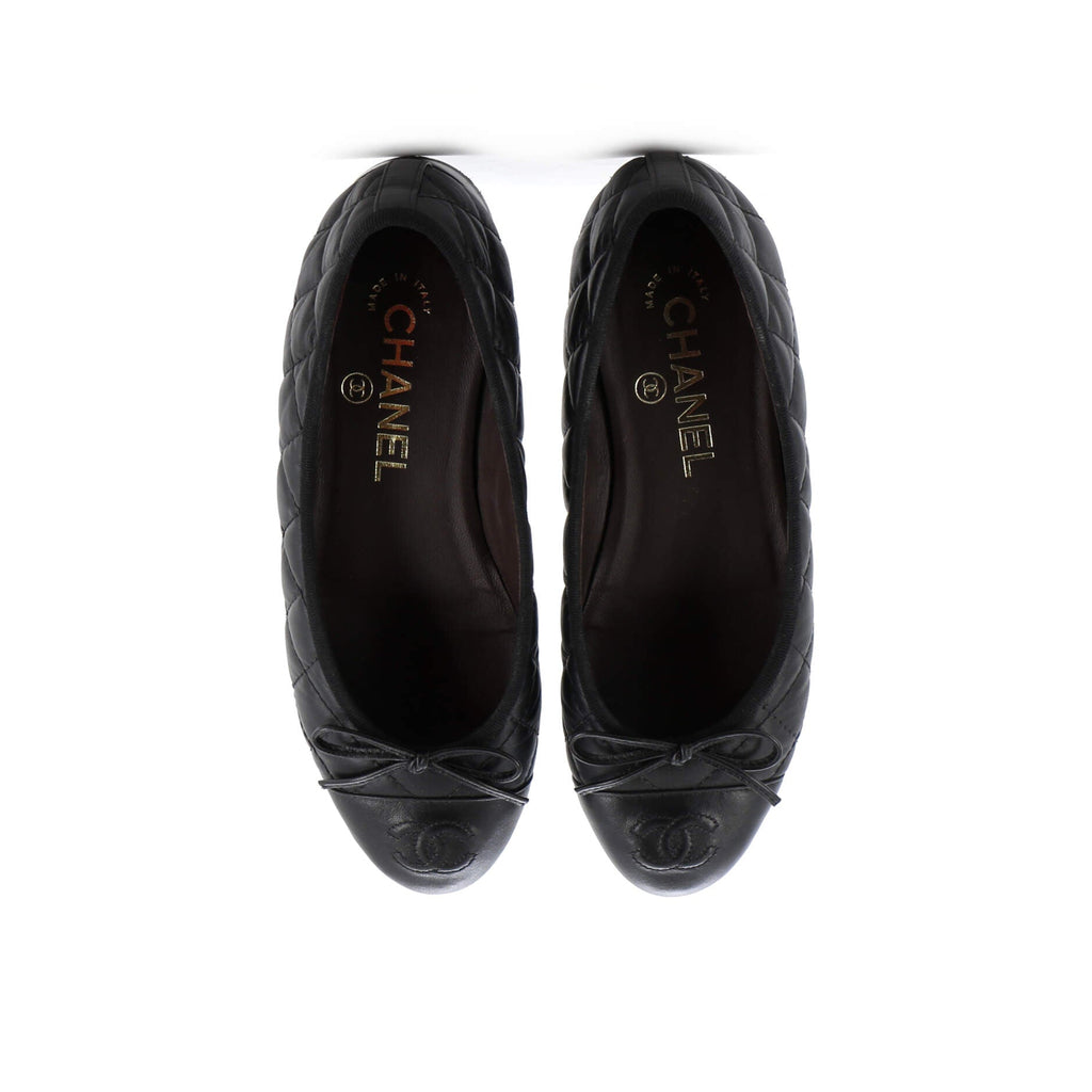 Women's CC Cap Toe Bow Ballerina Flats Quilted Leather