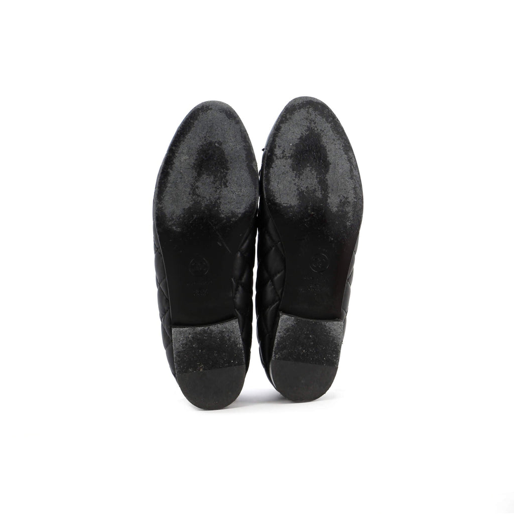 Women's CC Cap Toe Bow Ballerina Flats Quilted Leather