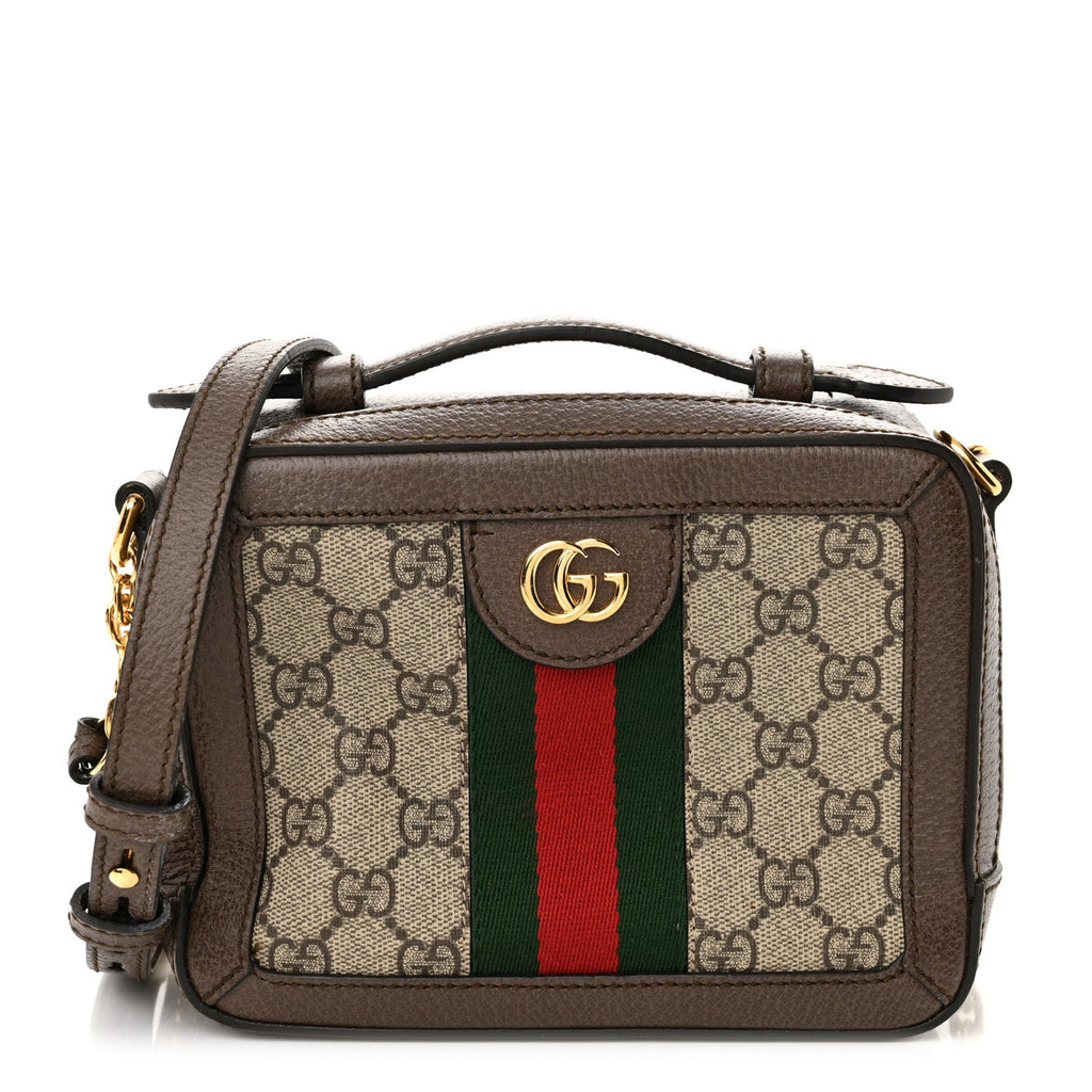 GG Supreme Monogram Mini Ophidia Top Handle Shoulder Bag Brown