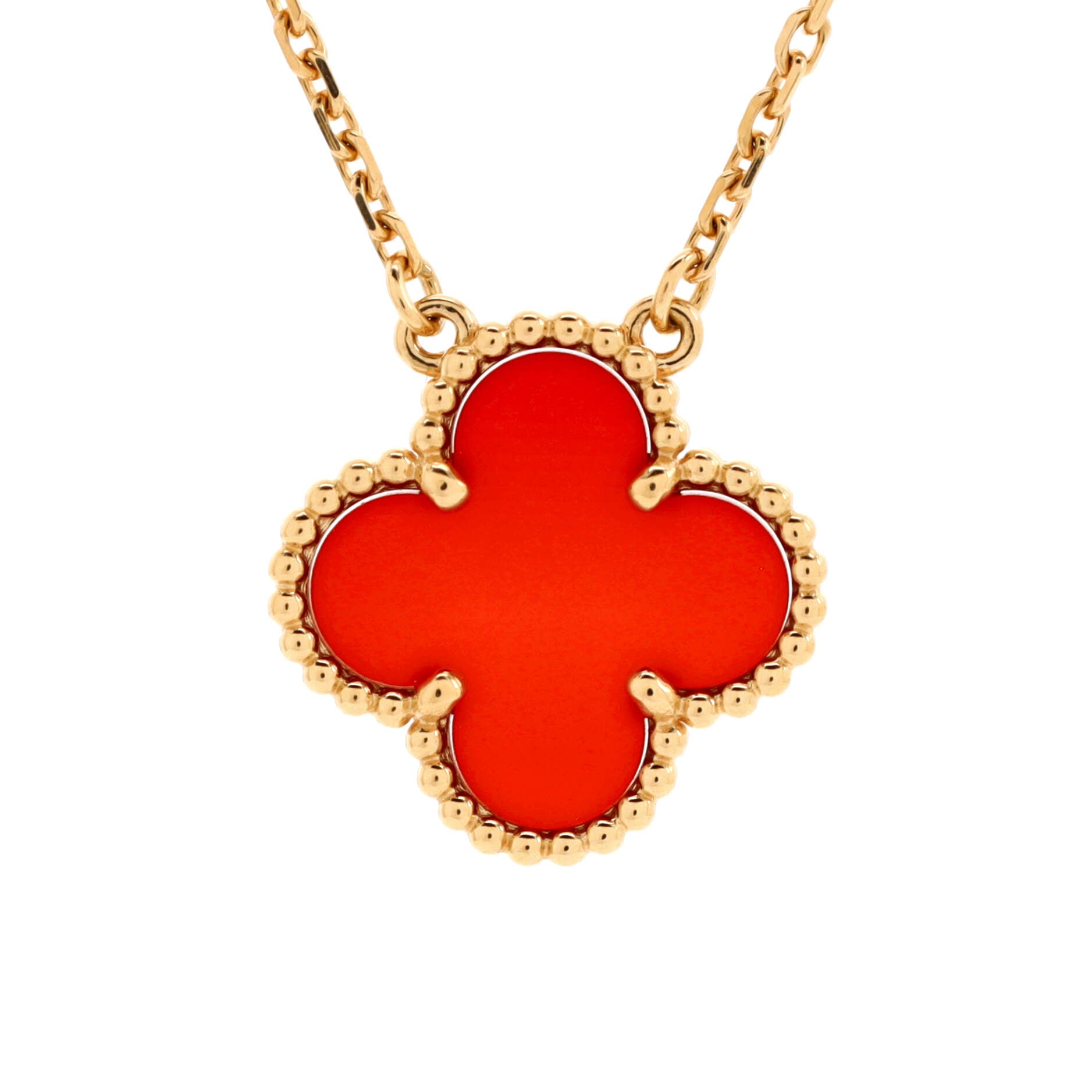 Vintage Alhambra Pendant Necklace 18K Yellow Gold and Carnelian