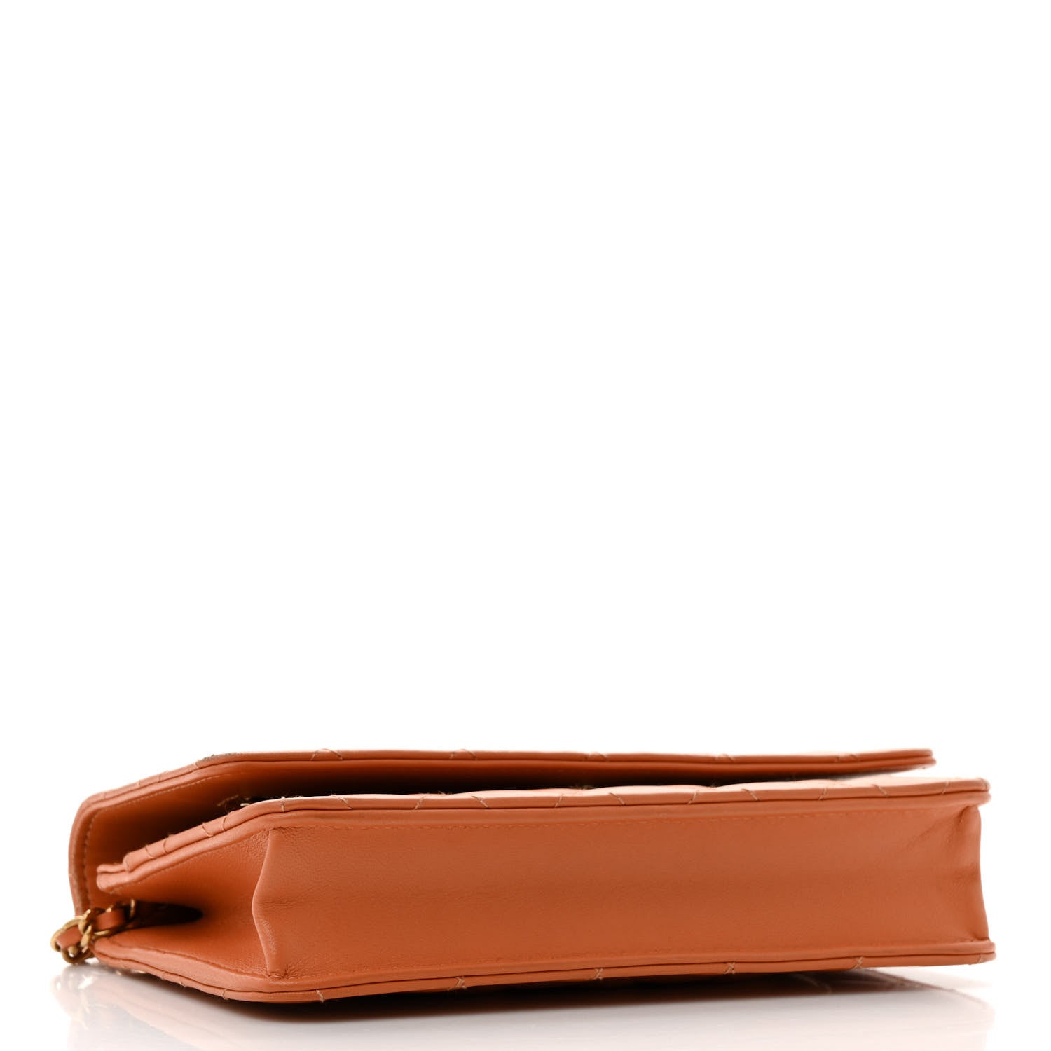 Lambskin Quilted Studded CC Wallet On Chain WOC Orange