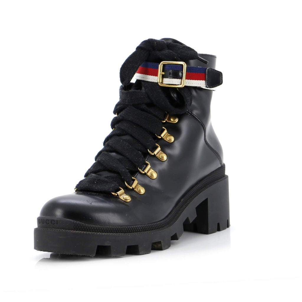 Women's Heeled Lace Up Combat Ankle Boots Leather