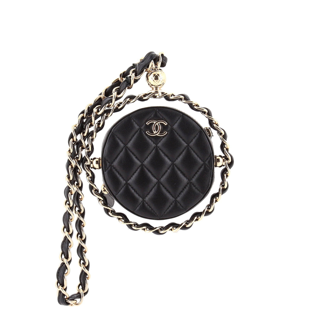 Frame Chain Around Round Clutch with Chain Quilted Lambskin Mini