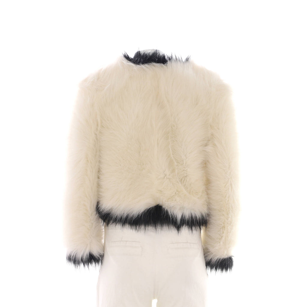 Women's Contrast Trim Collarless Jacket Faux Fur