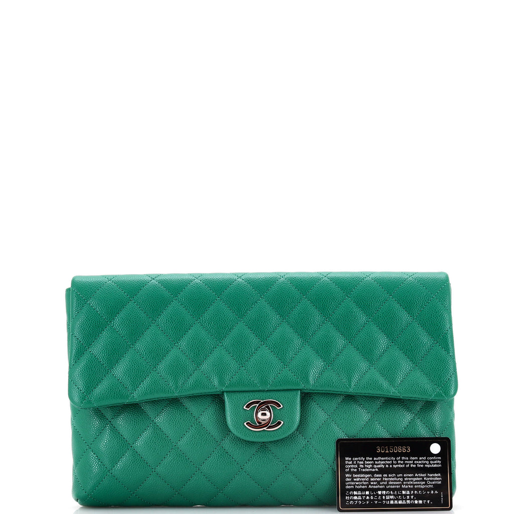 Classic Flap Clutch Quilted Caviar