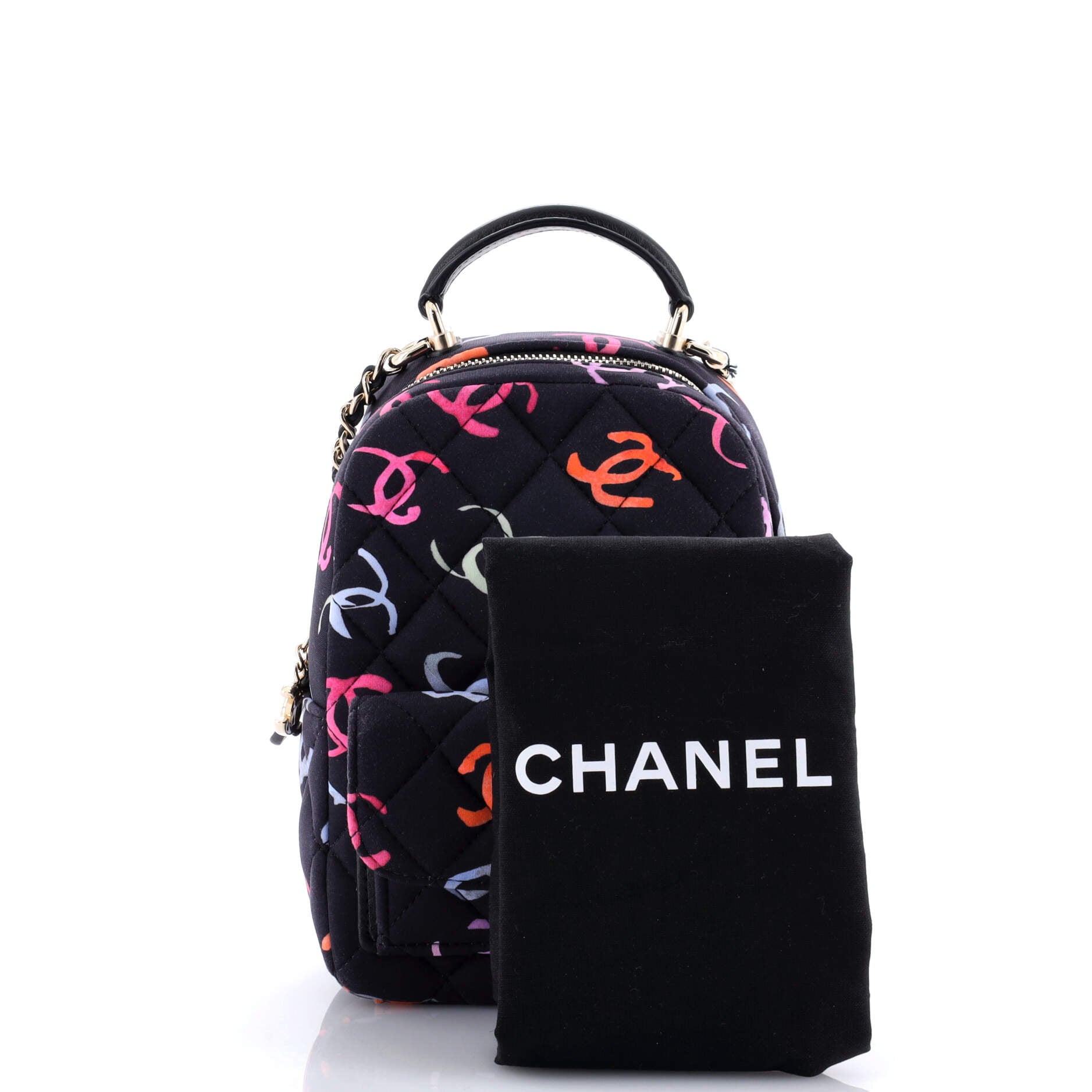 Classic CC Chain Pocket Backpack Quilted CC Printed Fabric Mini