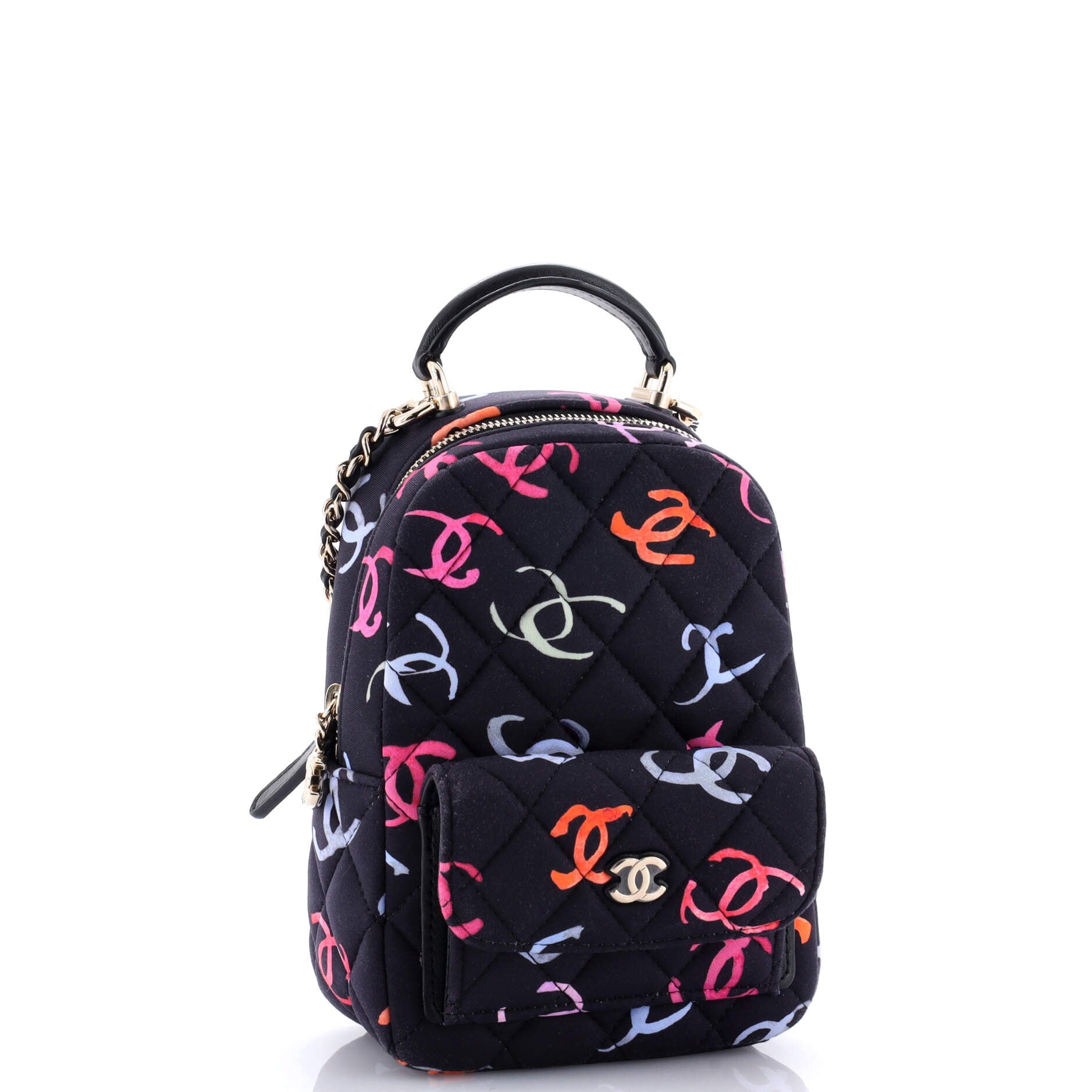 Classic CC Chain Pocket Backpack Quilted CC Printed Fabric Mini