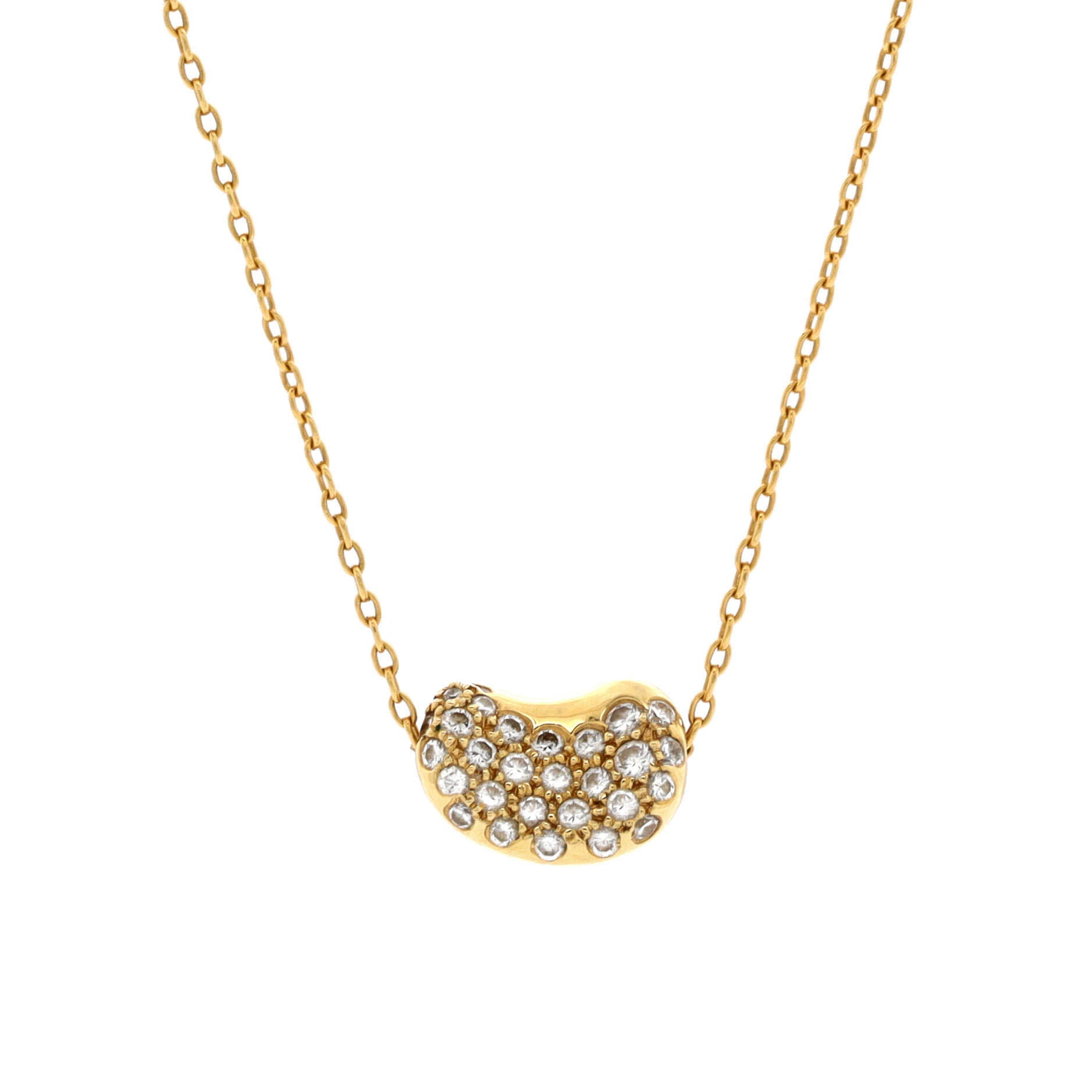 Elsa Peretti Bean Pendant Necklace 18K Yellow Gold with Diamonds 11mm