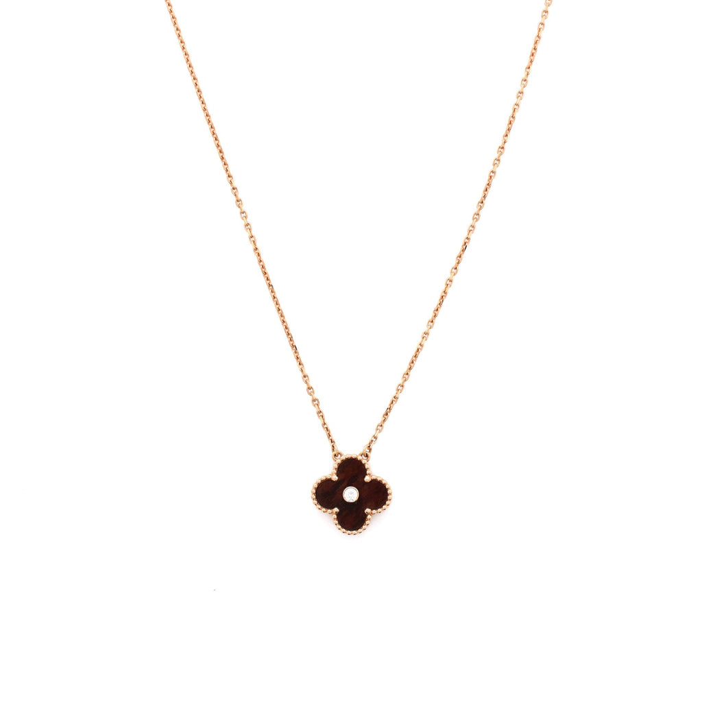 Vintage Alhambra Pendant Necklace 18K Rose Gold and Letterwood with Diamond
