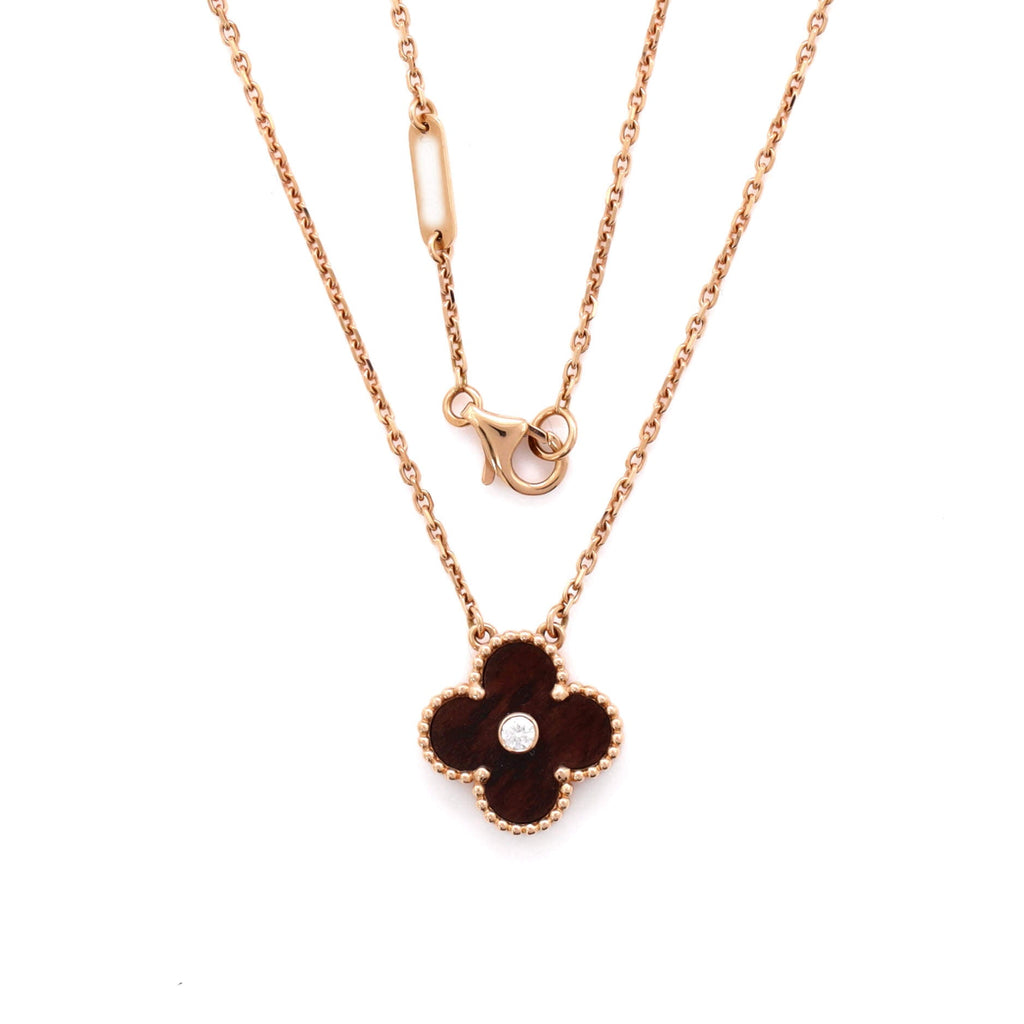 Vintage Alhambra Pendant Necklace 18K Rose Gold and Letterwood with Diamond