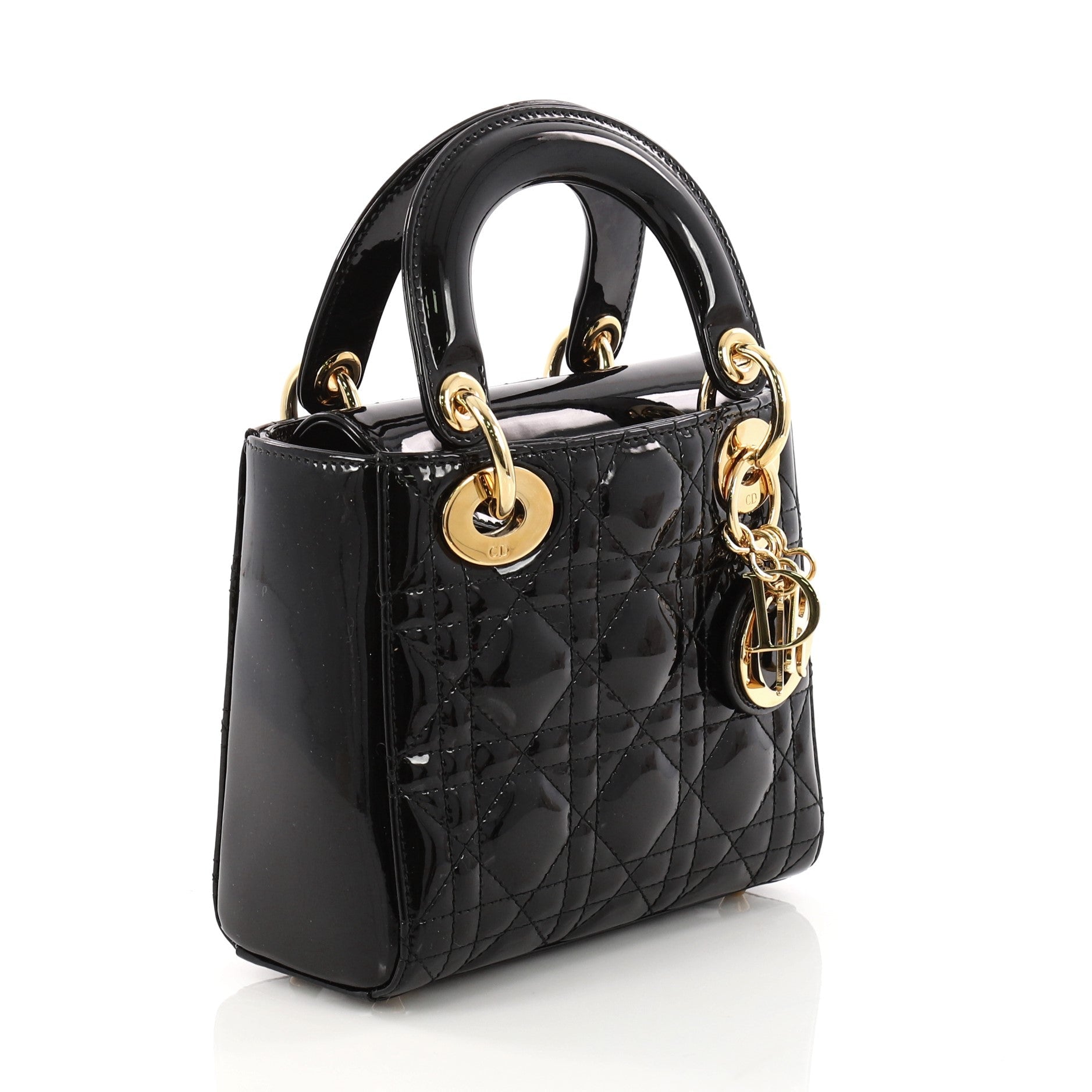 Lady Dior Handbag Cannage Quilt Patent Mini