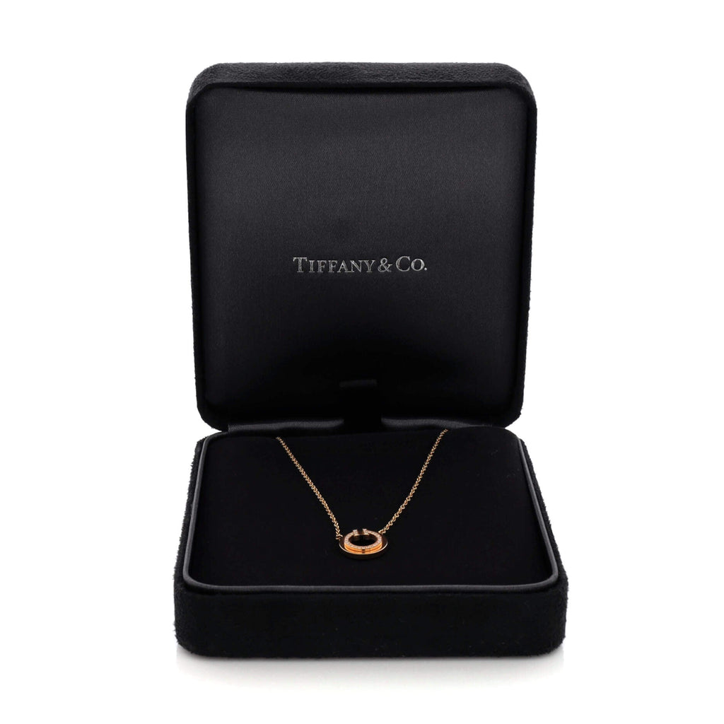 T Circle Pendant Necklace 18K Rose Gold with Onyx and Diamonds Small