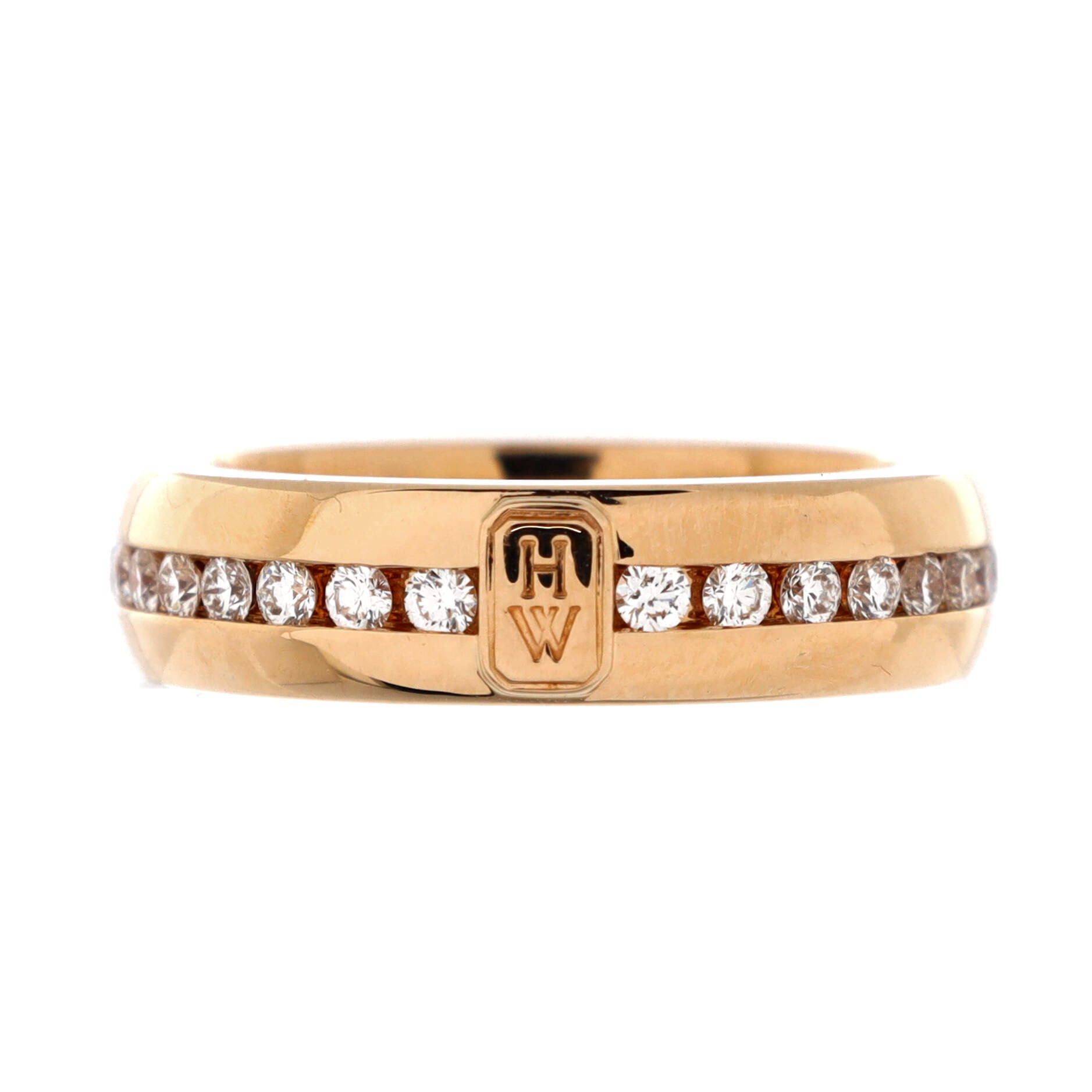 HW Logo Band Ring 18K Rose Gold and Diamonds