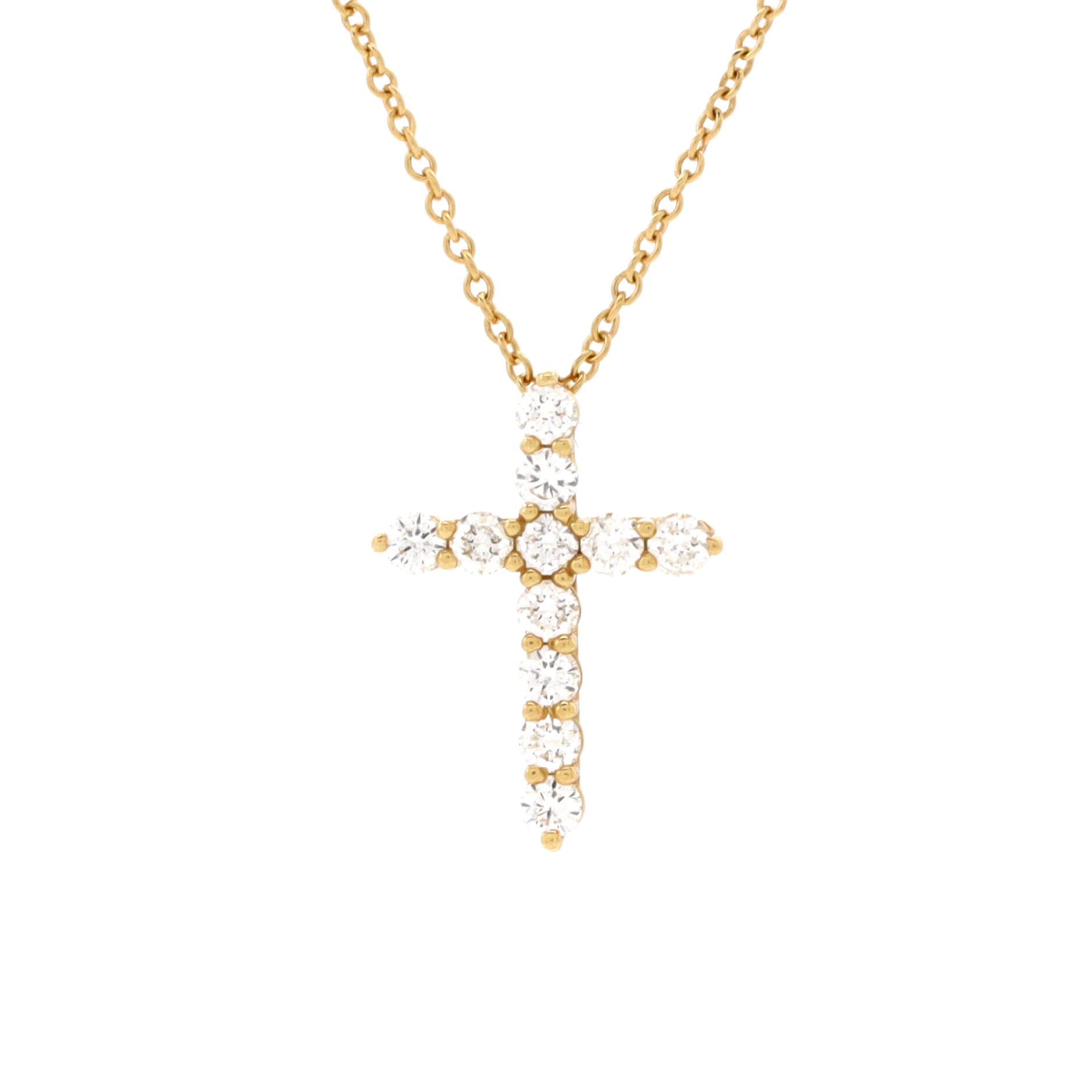 Cross Pendant Necklace 18K Yellow Gold with Diamonds Small