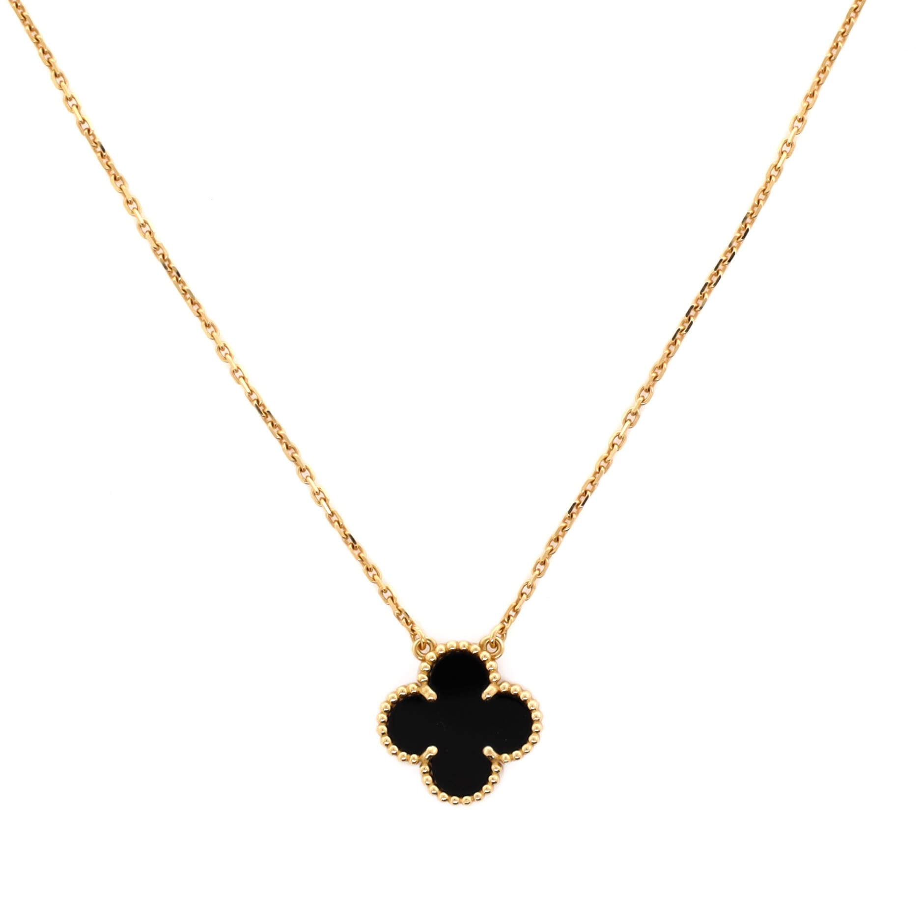 Vintage Alhambra Pendant Necklace 18K Yellow Gold and Onyx