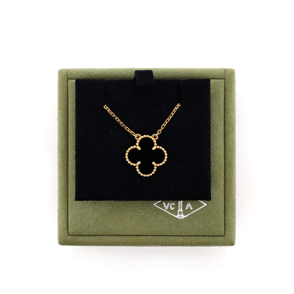 Vintage Alhambra Pendant Necklace 18K Yellow Gold and Onyx