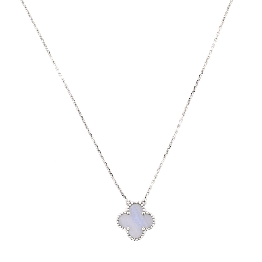 Vintage Alhambra Pendant Necklace 18K White Gold and Chalcedony