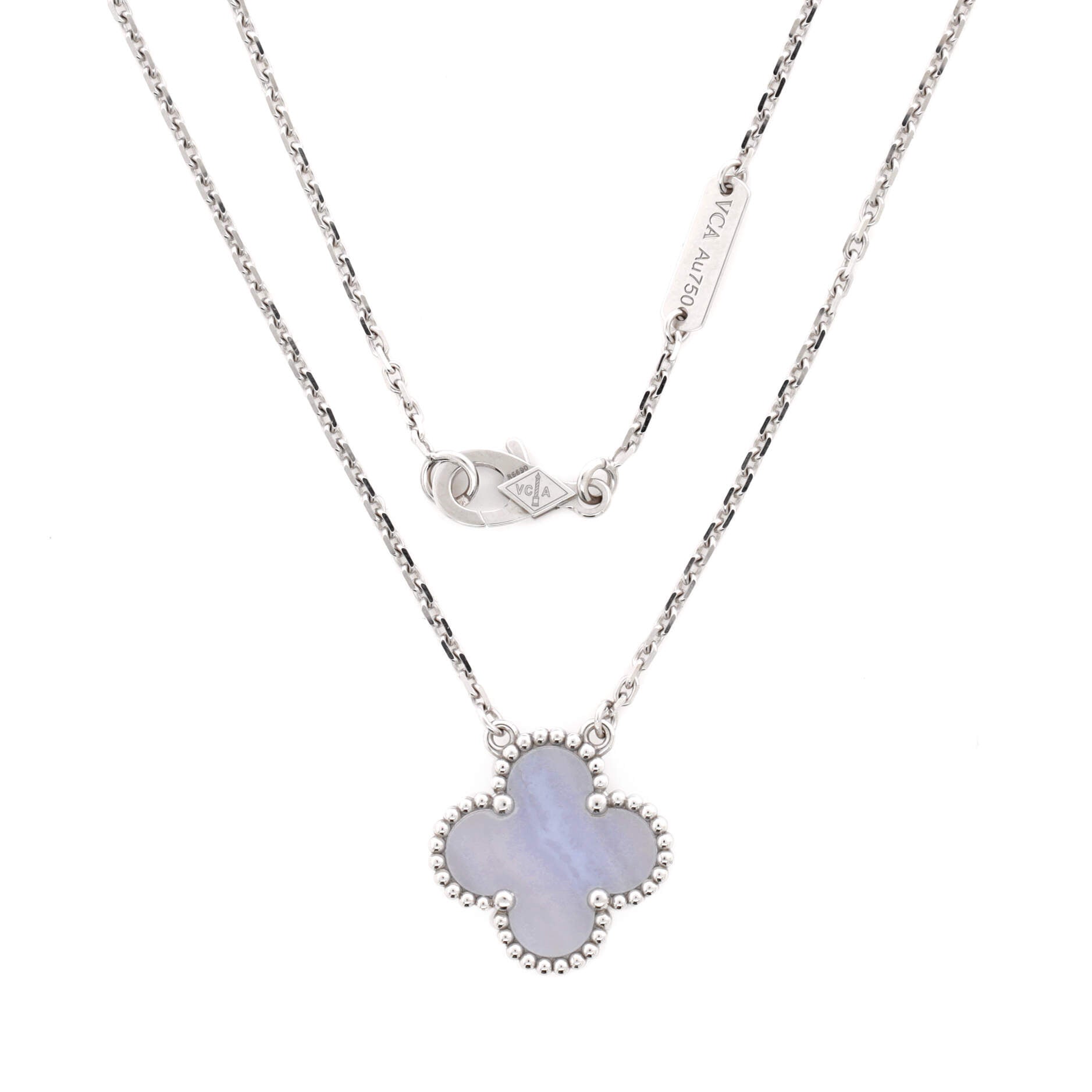 Vintage Alhambra Pendant Necklace 18K White Gold and Chalcedony