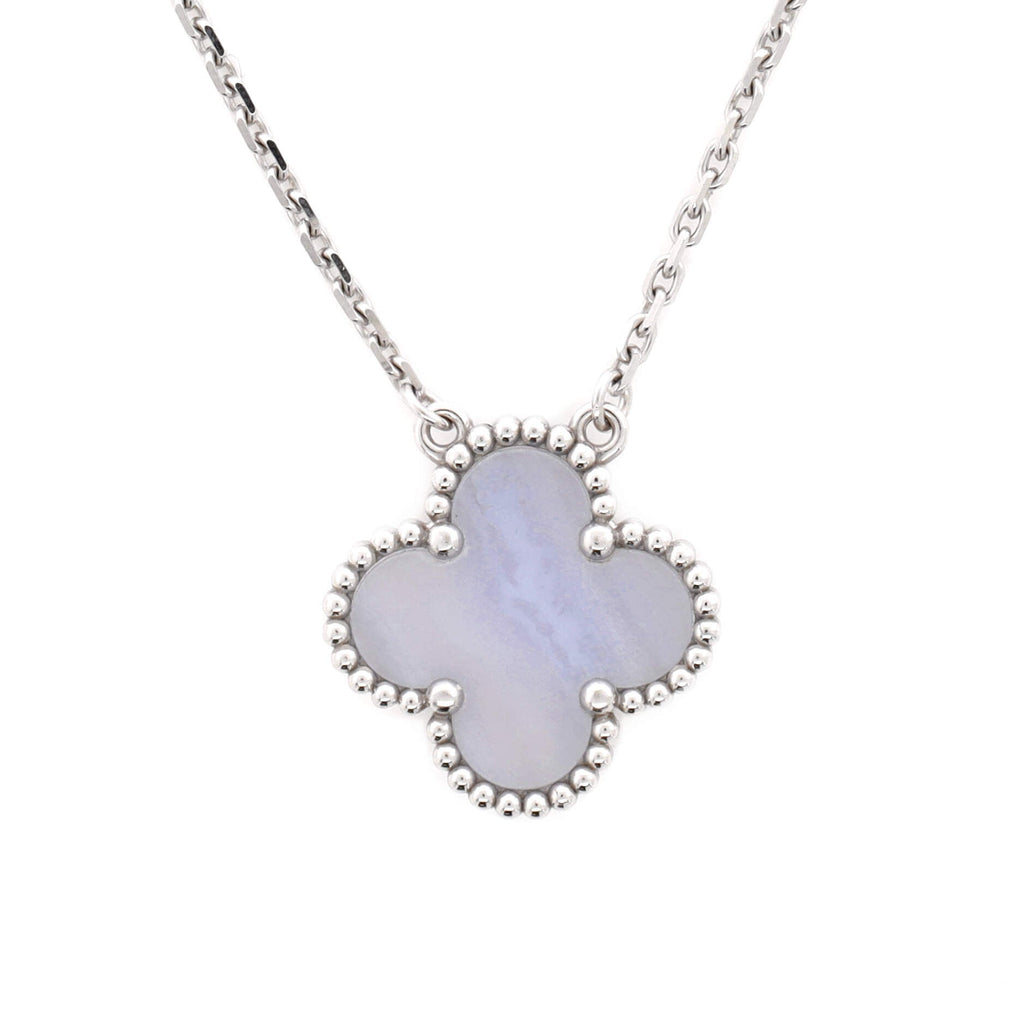 Vintage Alhambra Pendant Necklace 18K White Gold and Chalcedony