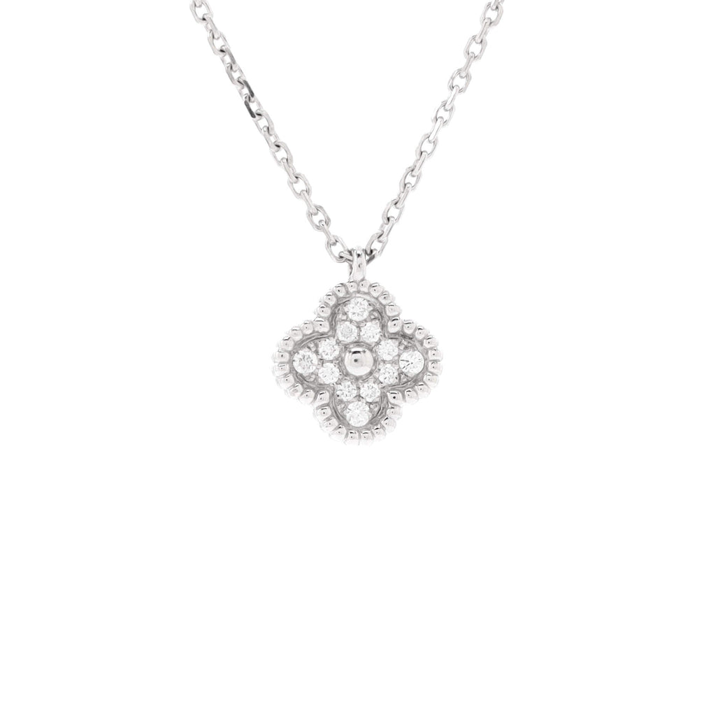 Sweet Alhambra Pendant Necklace 18K White Gold with Diamonds
