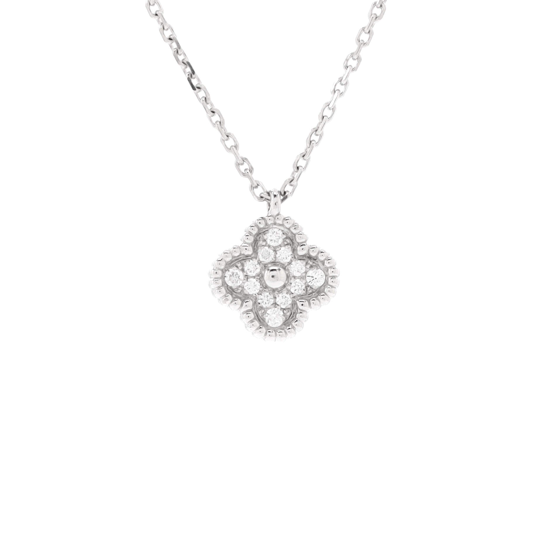Sweet Alhambra Pendant Necklace 18K White Gold with Diamonds