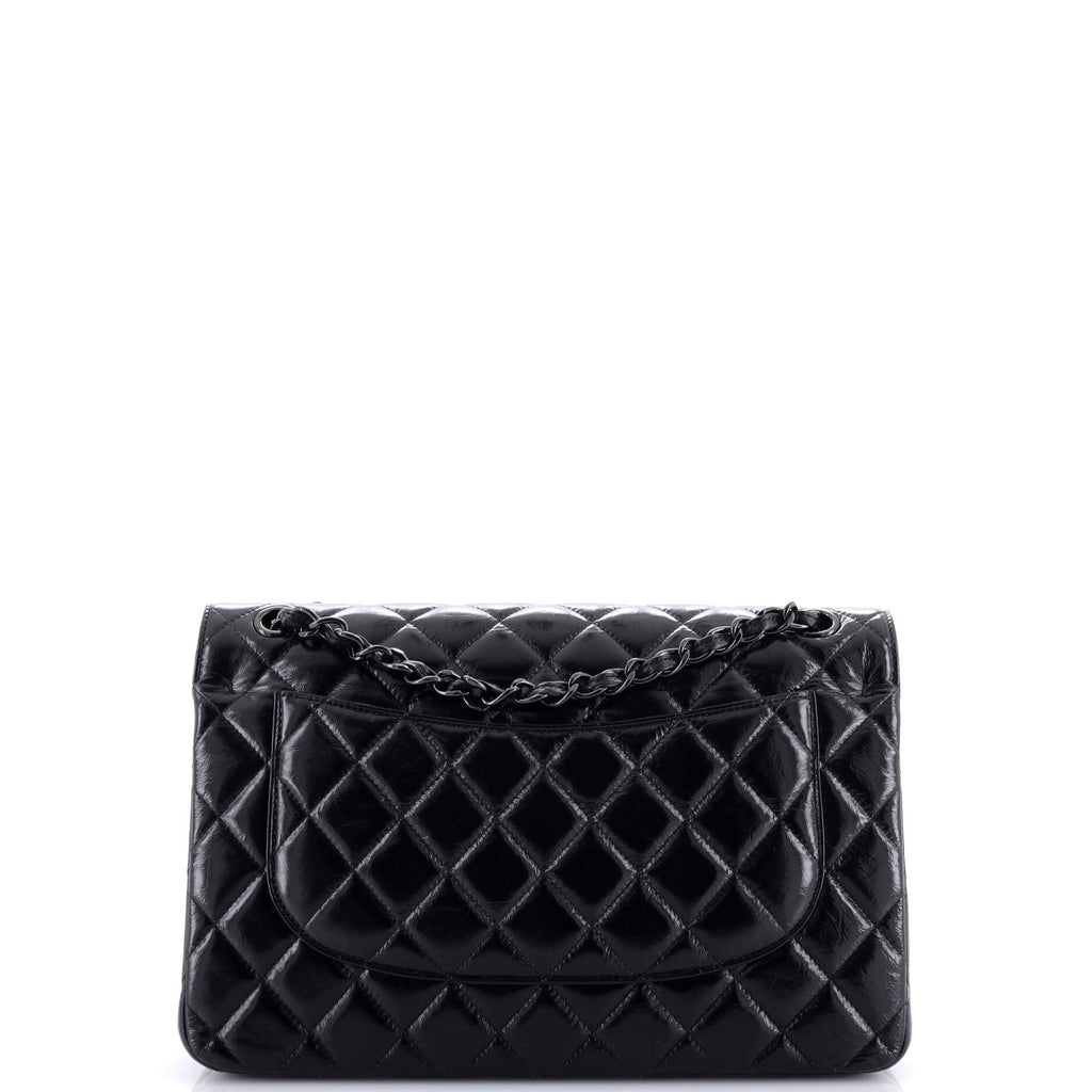 So Black Classic Double Flap Bag Quilted Shiny Crumpled Calfskin Jumbo