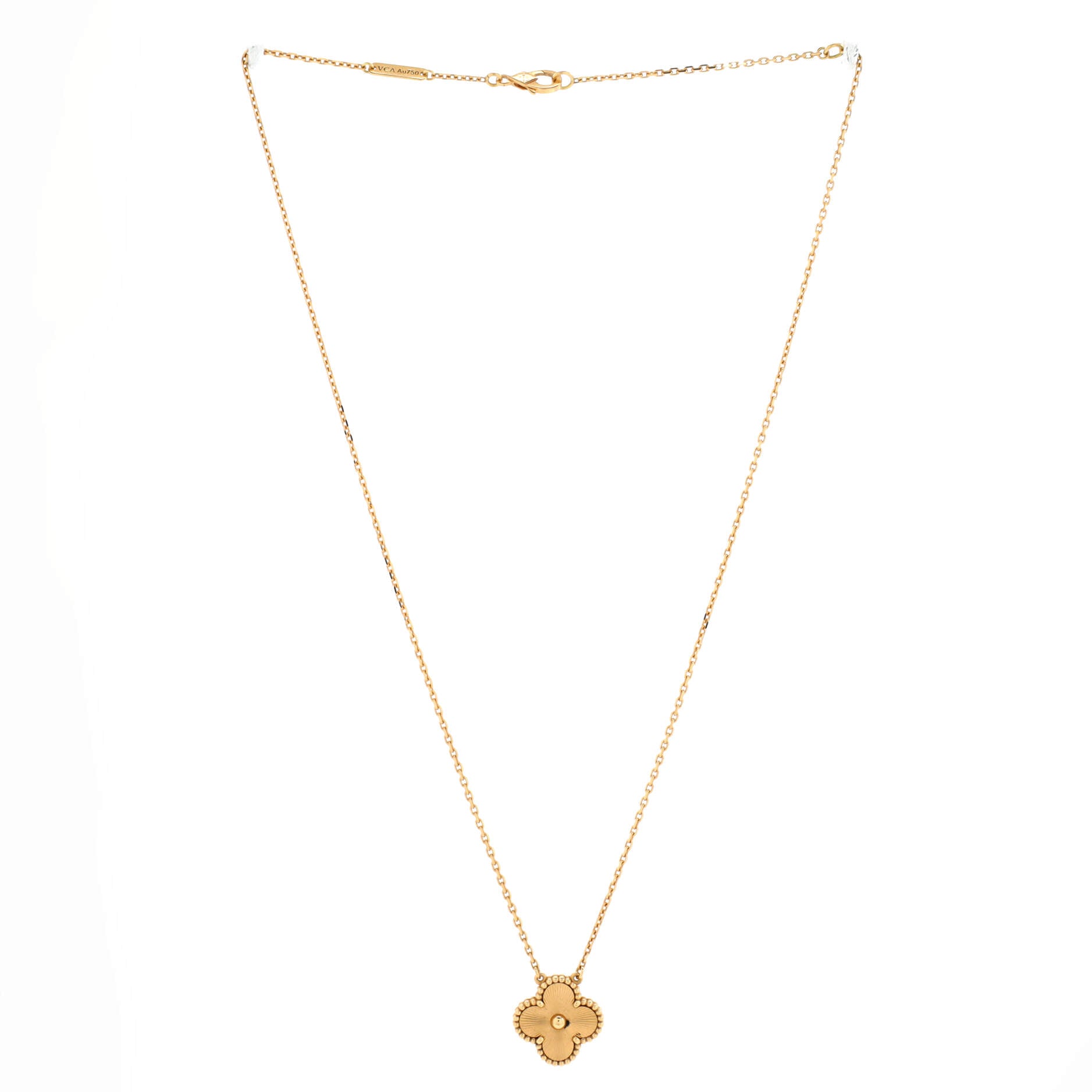 Vintage Alhambra Pendant Necklace Guilloche 18K Yellow Gold
