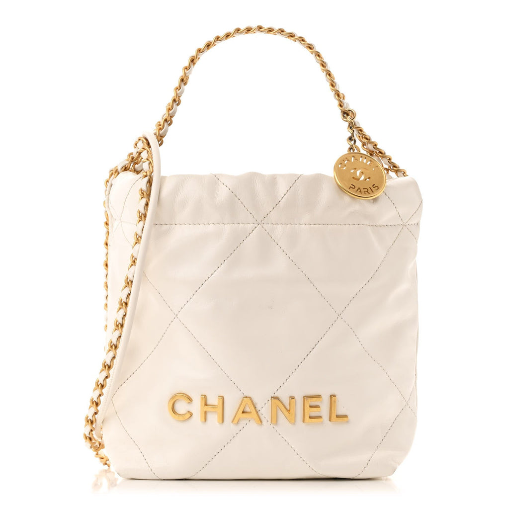 Shiny Calfskin Quilted Mini Chanel 22 White