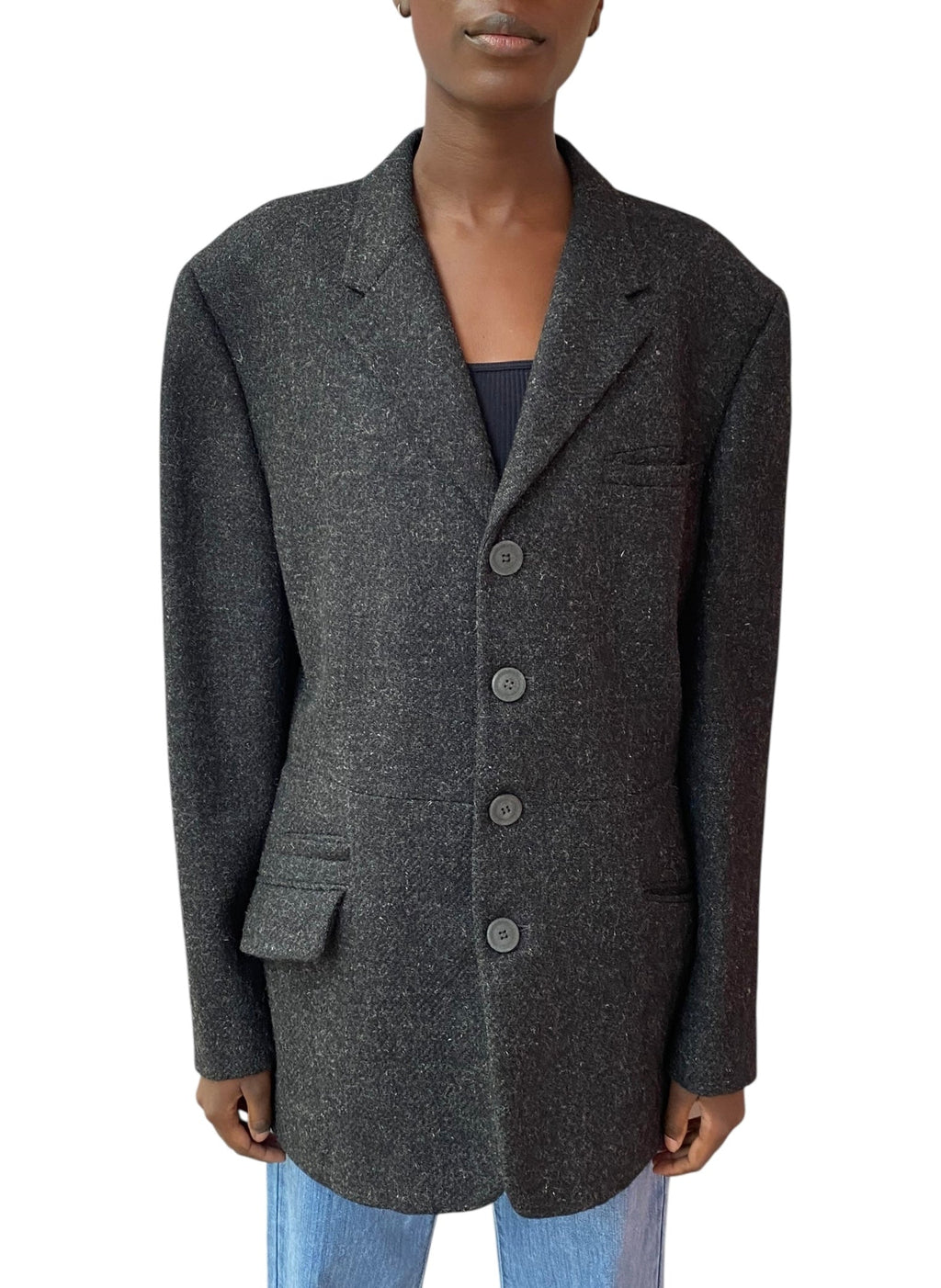 Versace Grey Vintage Speckled Wool Blazer - 54