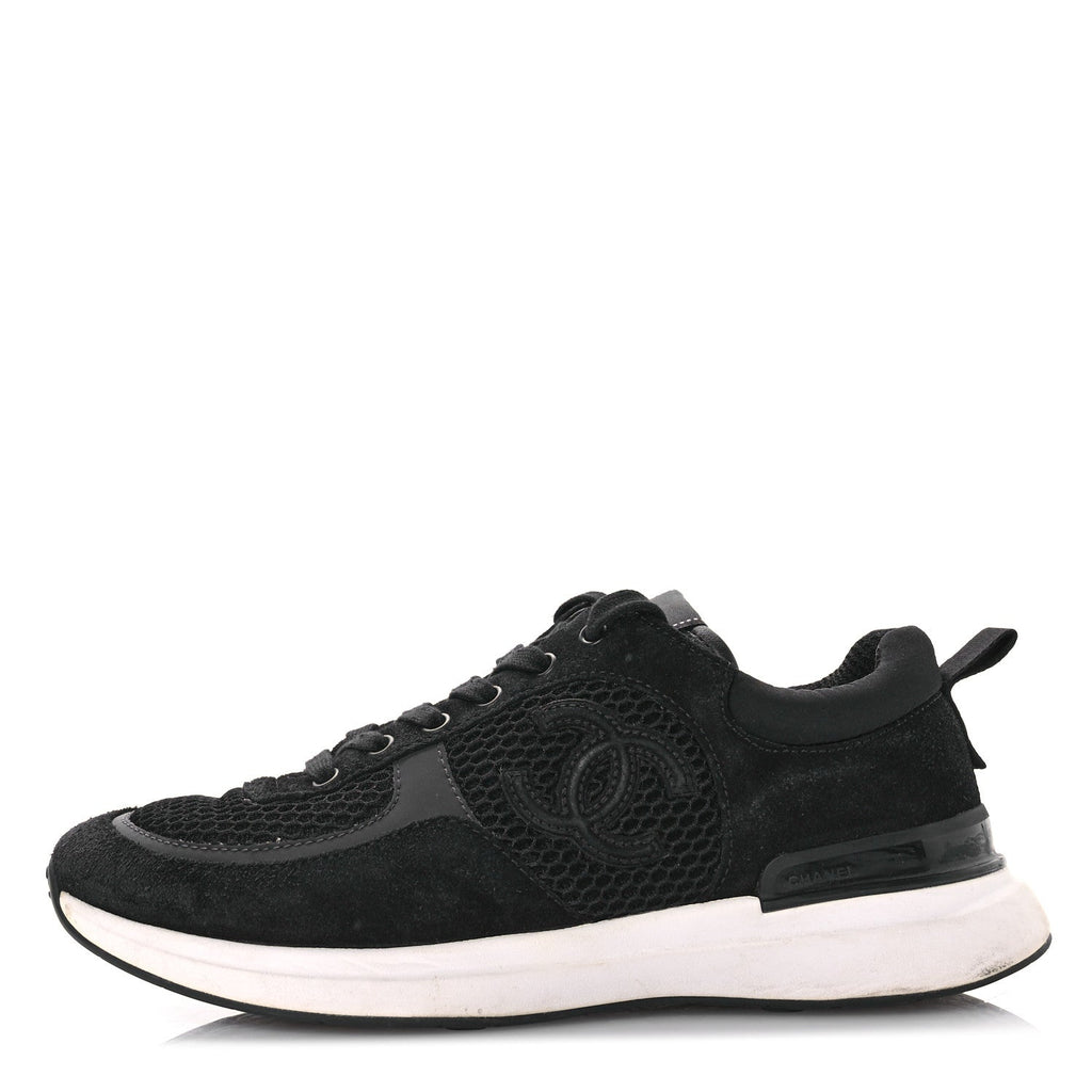 Calfskin Mesh Lycra Suede Womens Logo Sneakers 39 Black
