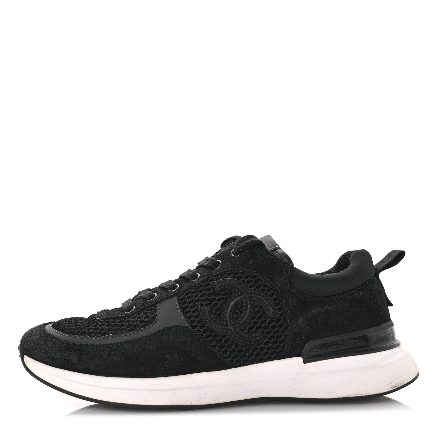 Calfskin Mesh Lycra Suede Womens Logo Sneakers 39 Black