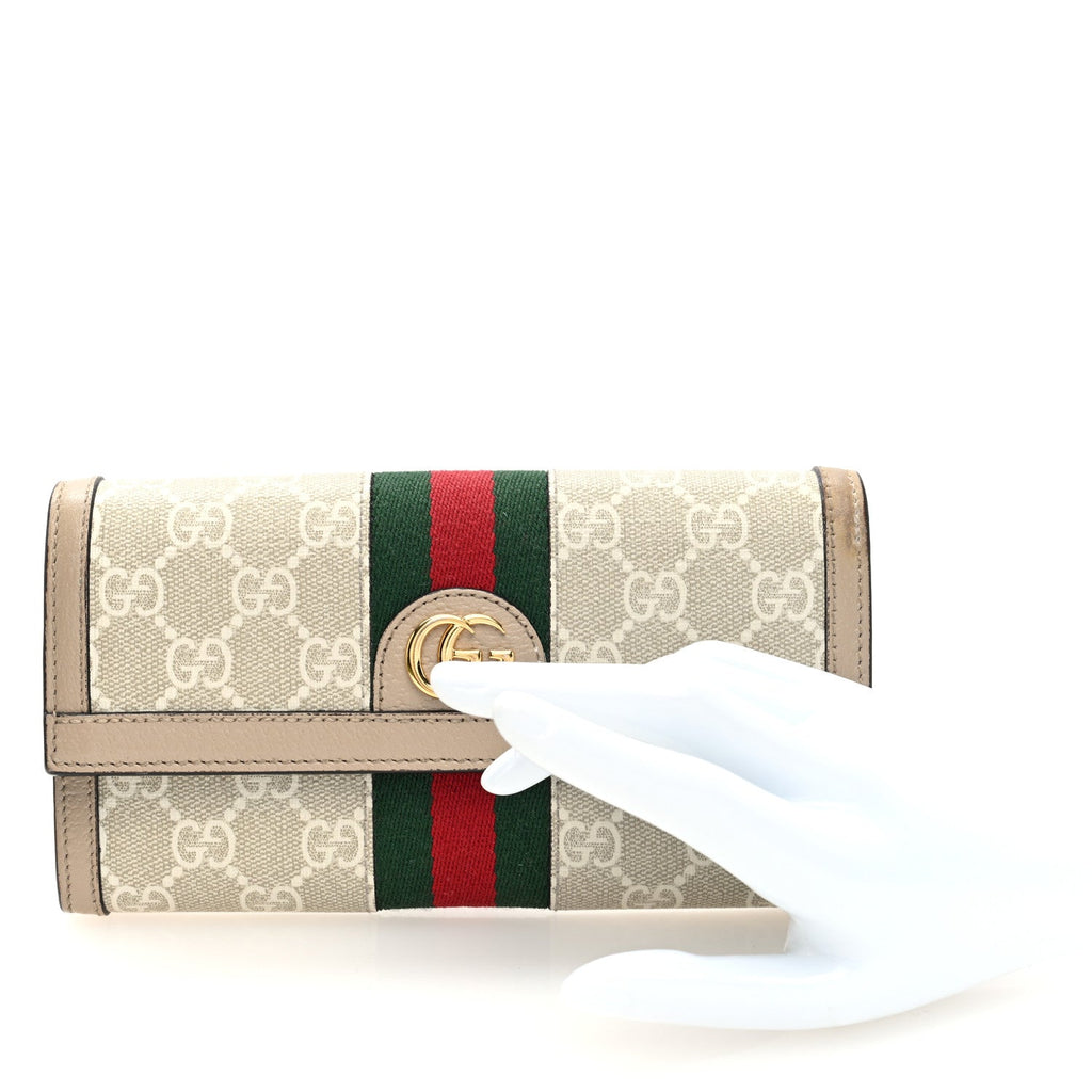 GG Supreme Monogram Web Ophidia Continental Wallet Beige Mystic White Oatmeal