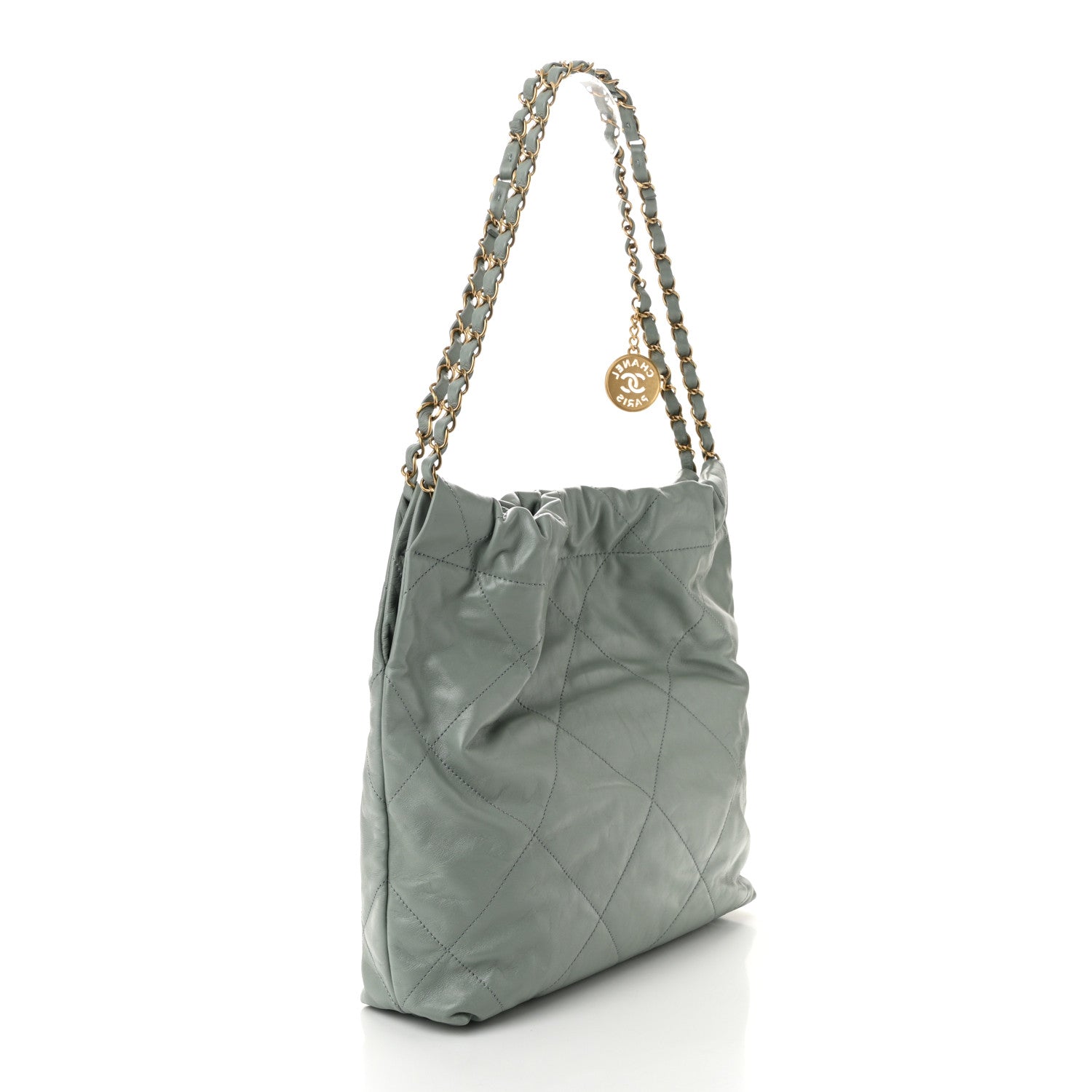 Shiny Calfskin Quilted Small Chanel 22 Grey