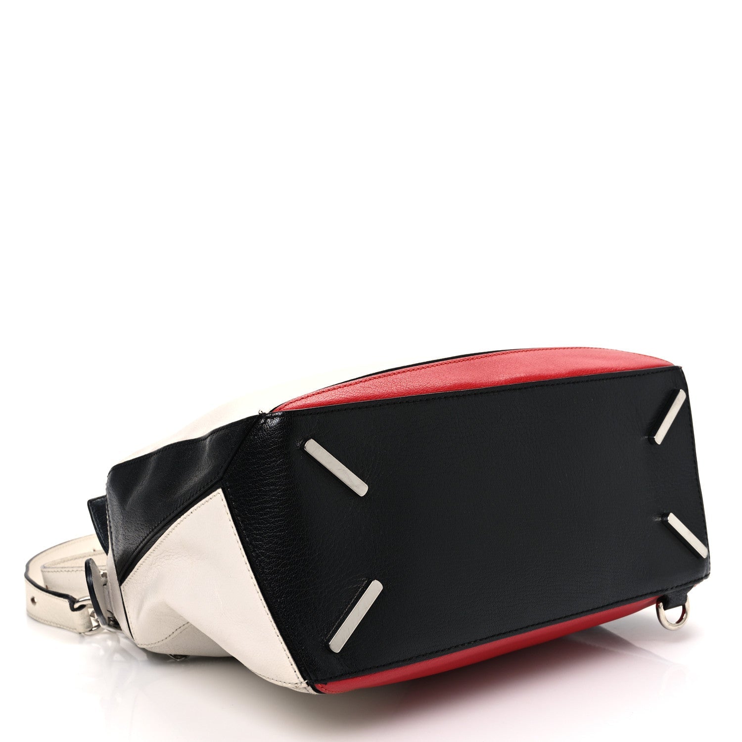 Calfskin Colorblock Medium Puzzle Bag White Red Black