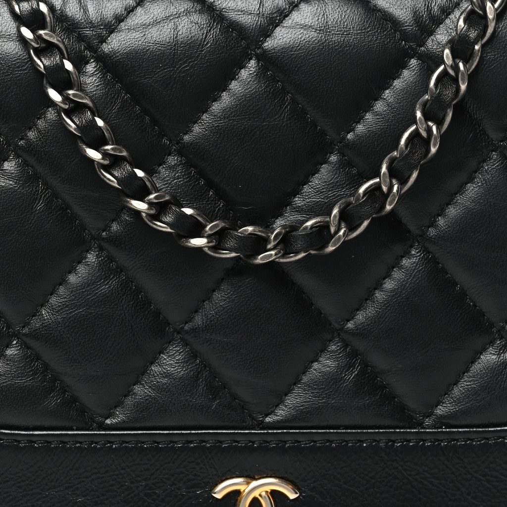 Aged Calfskin Quilted Gabrielle Wallet On Chain WOC Black