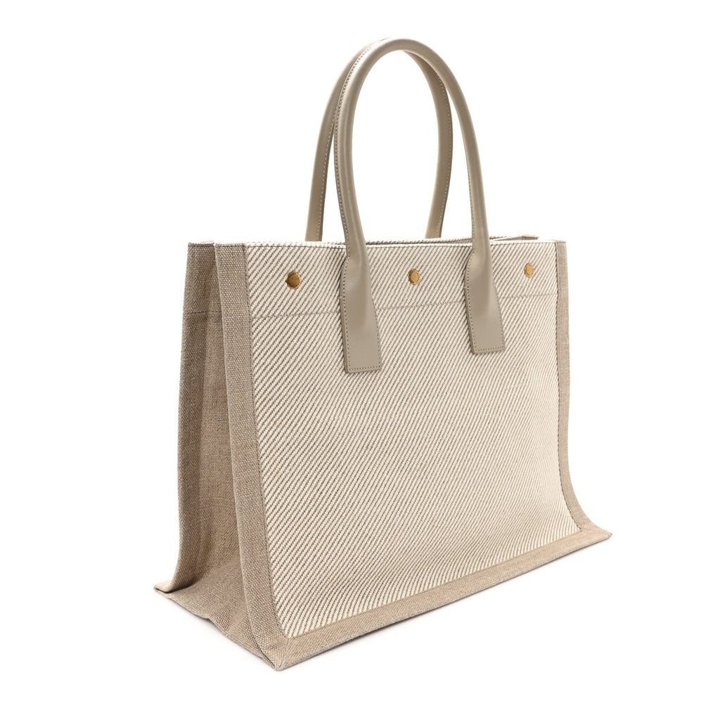 Linen Calfskin Small Rive Gauche Tote Beige Sea Salt