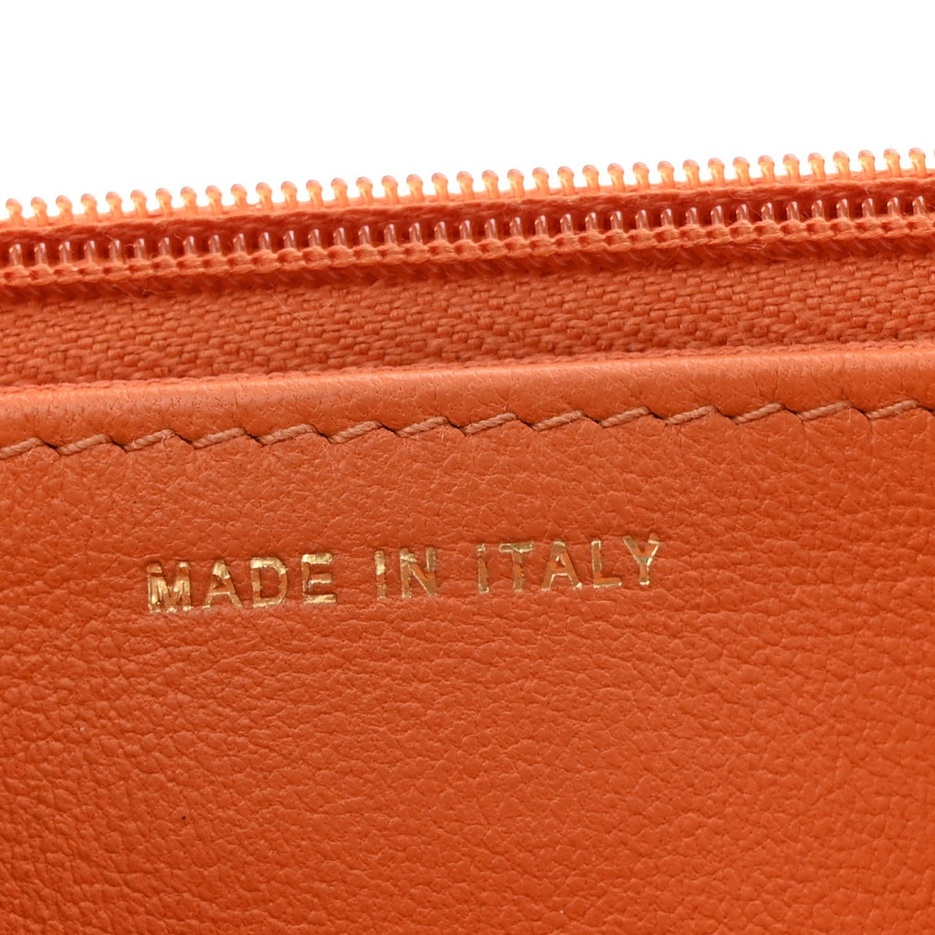 Lambskin Quilted Studded CC Wallet On Chain WOC Orange