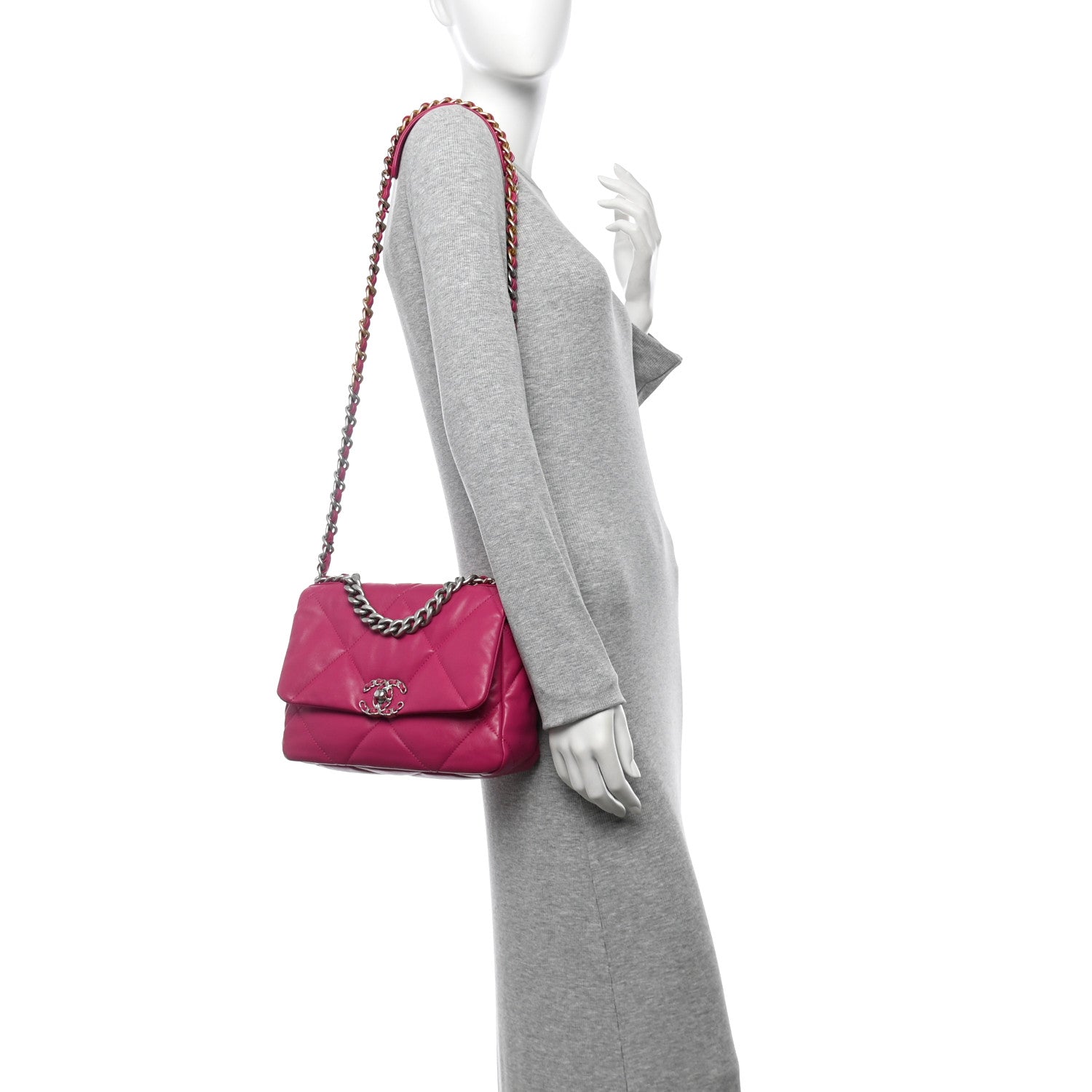 Lambskin Quilted Medium Chanel 19 Flap Dark Pink