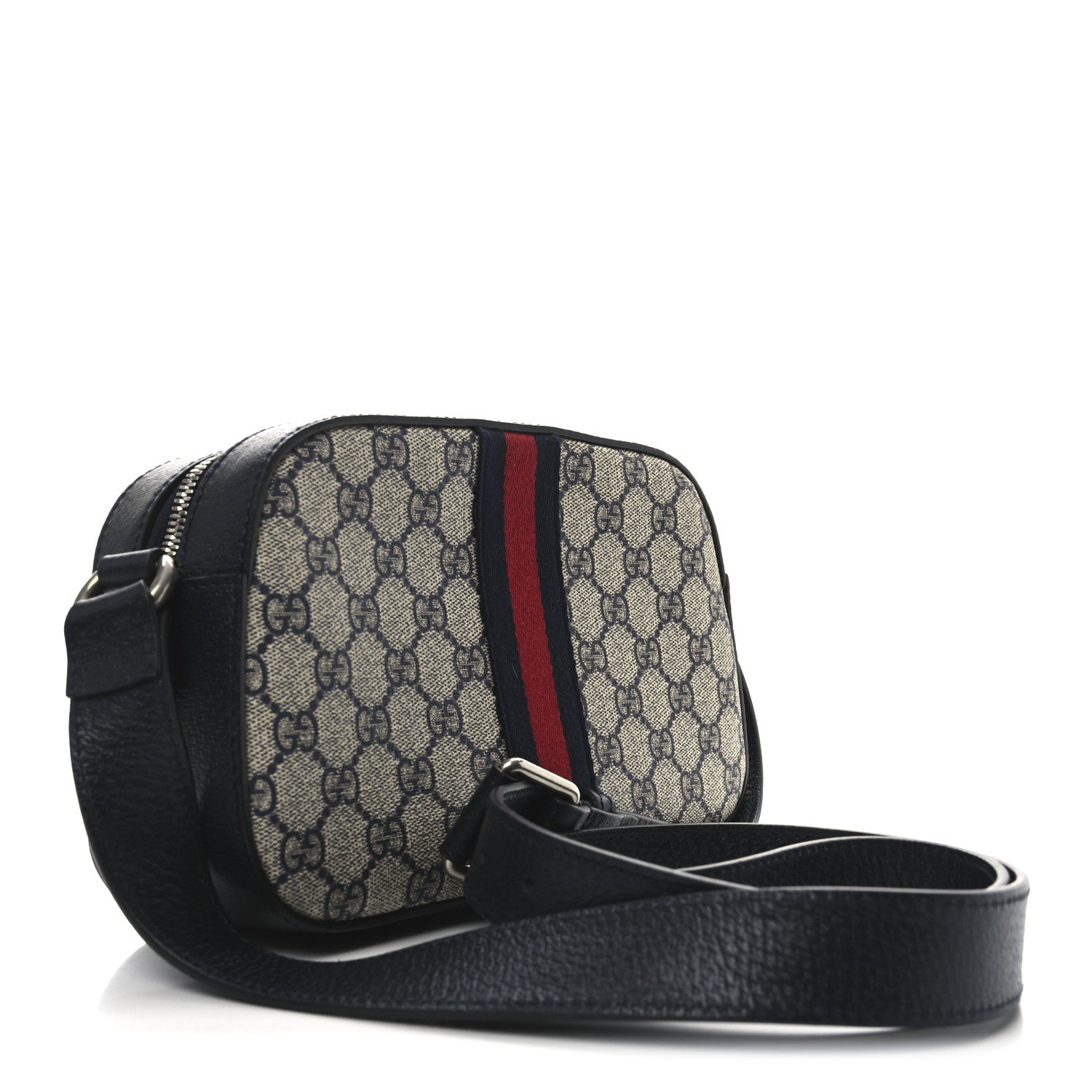 GG Supreme Monogram Textured Dollar Calfskin Web Small Ophidia Camera Bag Beige Blue