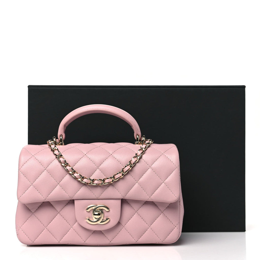 Lambskin Quilted Mini Top Handle Rectangular Flap Light Pink