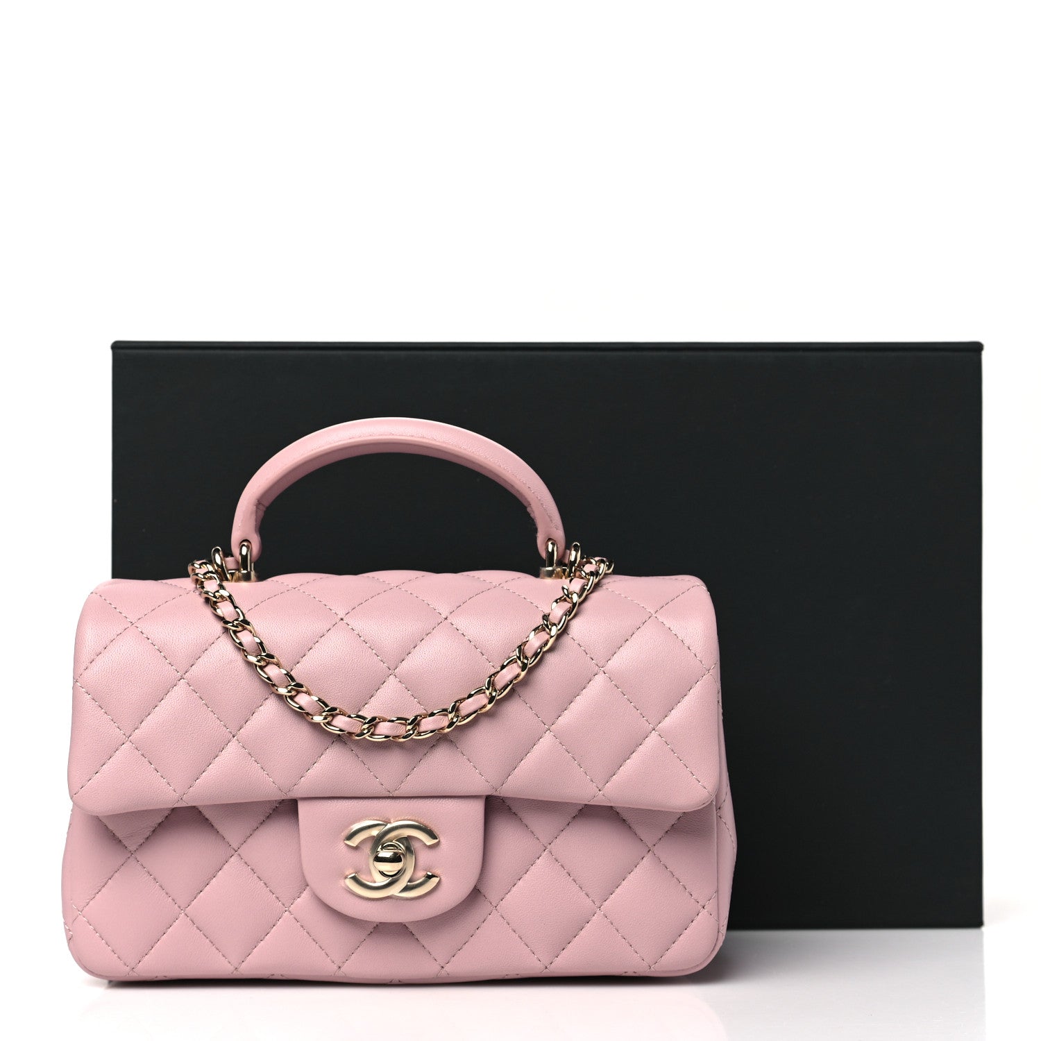 Lambskin Quilted Mini Top Handle Rectangular Flap Light Pink