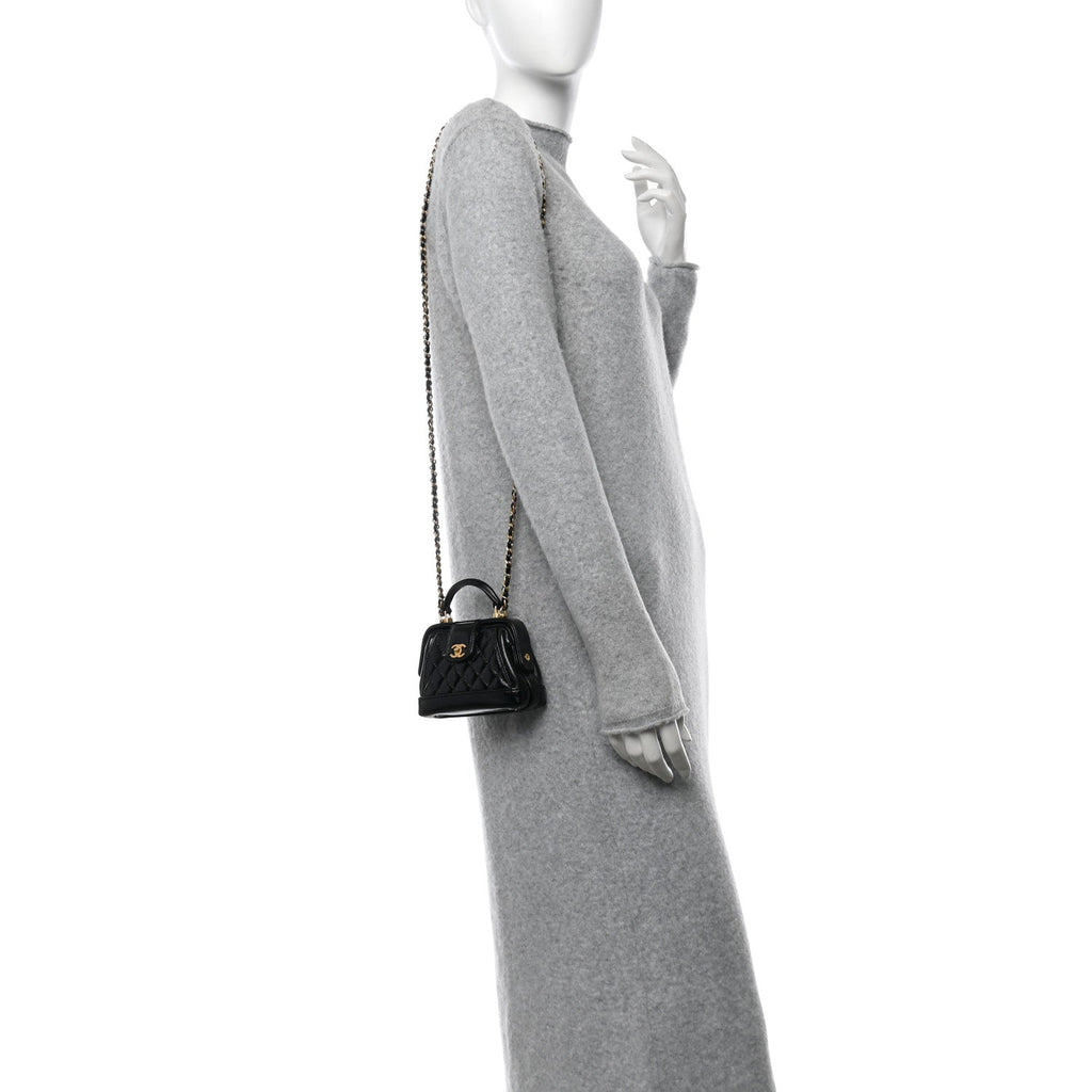 Shiny Lambskin Quilted Mini Cocodoc Top Handle Bag Black