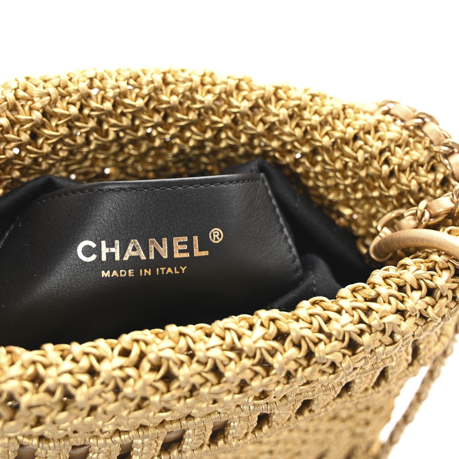 Metallic Calfskin Macrame Mini Chanel 22 Gold