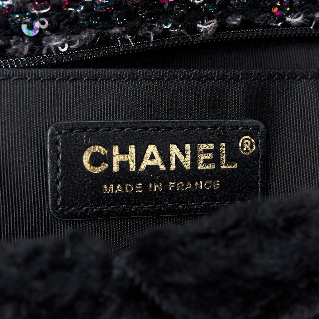 Shearling Sheepskin Tweed Quilted Single Flap Black