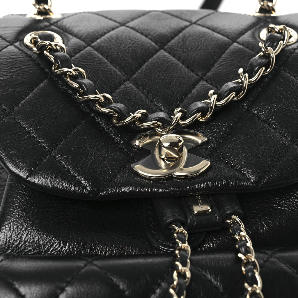 Lambskin Quilted Small Duma Drawstring Backpack Black