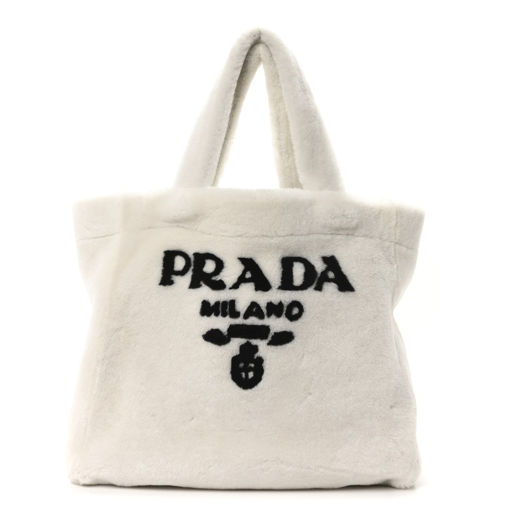 Shearling Logo Tote White Black