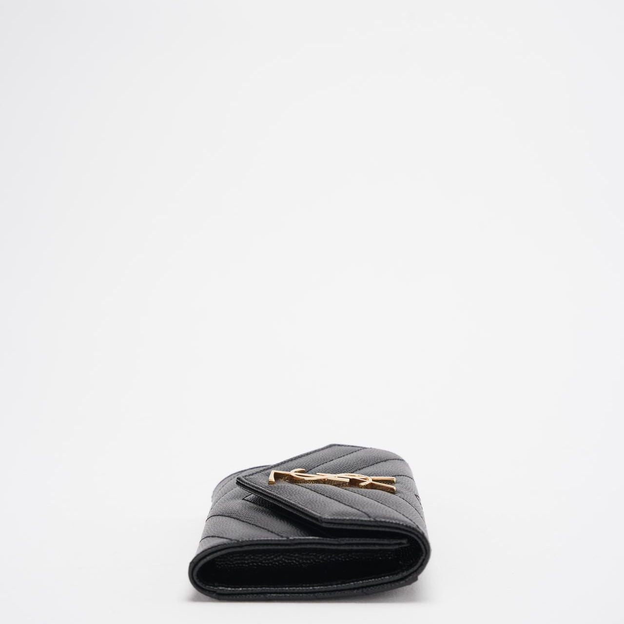 Saint Laurent Small Monogram Wallet Black Leather with Gold YSL Logo