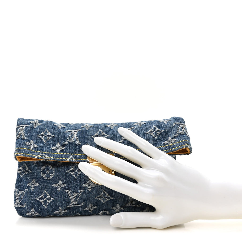 Monogram Denim Pochette Plat Clutch Blue