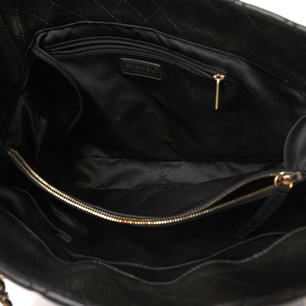 Lambskin Quilted CC Pocket Shopping Tote Black